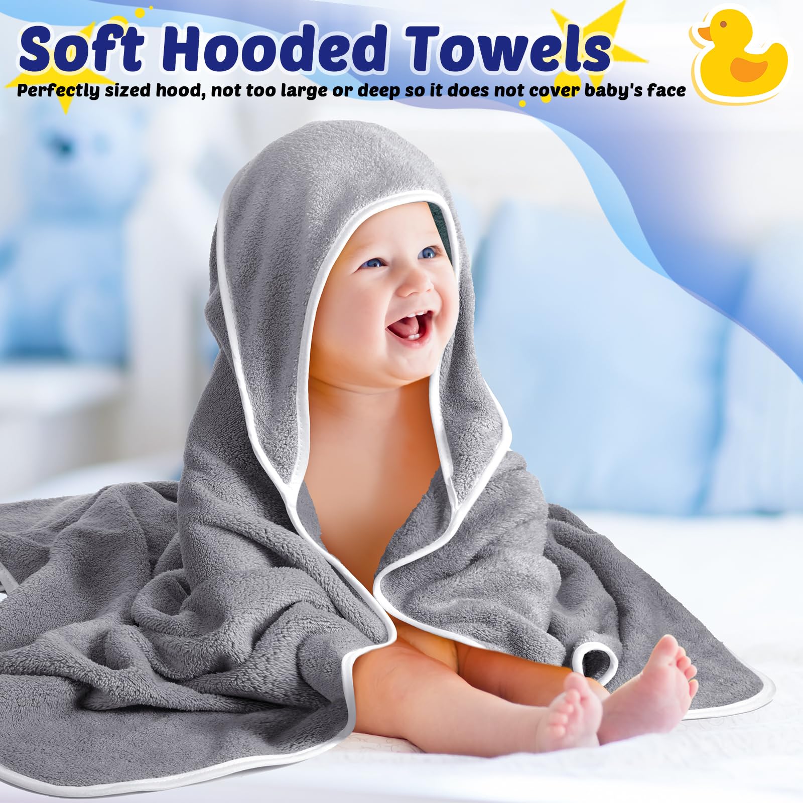 Reginary - Paquete de 4 toallas con capucha para bebé, forro polar coral, toallas de baño de 30 x 30 pulgadas, suave y absorbente, para recién nacidos, niños, niñas, suministros de regalo de ducha