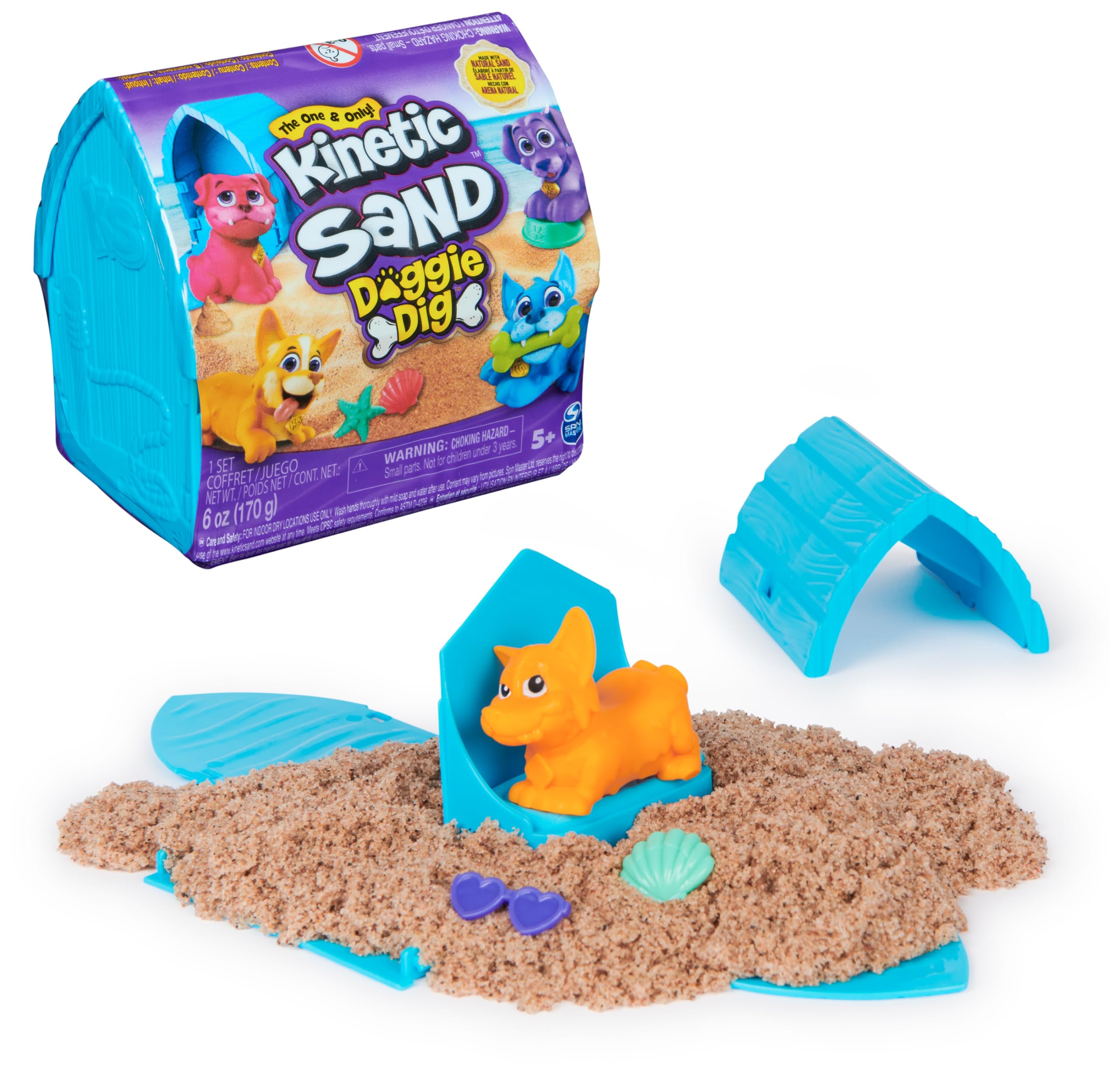 Kinetic Sand Hunde Häuschen - mit 170 g kinetischem Strandsand aus Schweden, erfüllt alle gesetzlichen Anforderungen, mit Hundefigur und Accessoires, für Kinder ab 3 Jahren