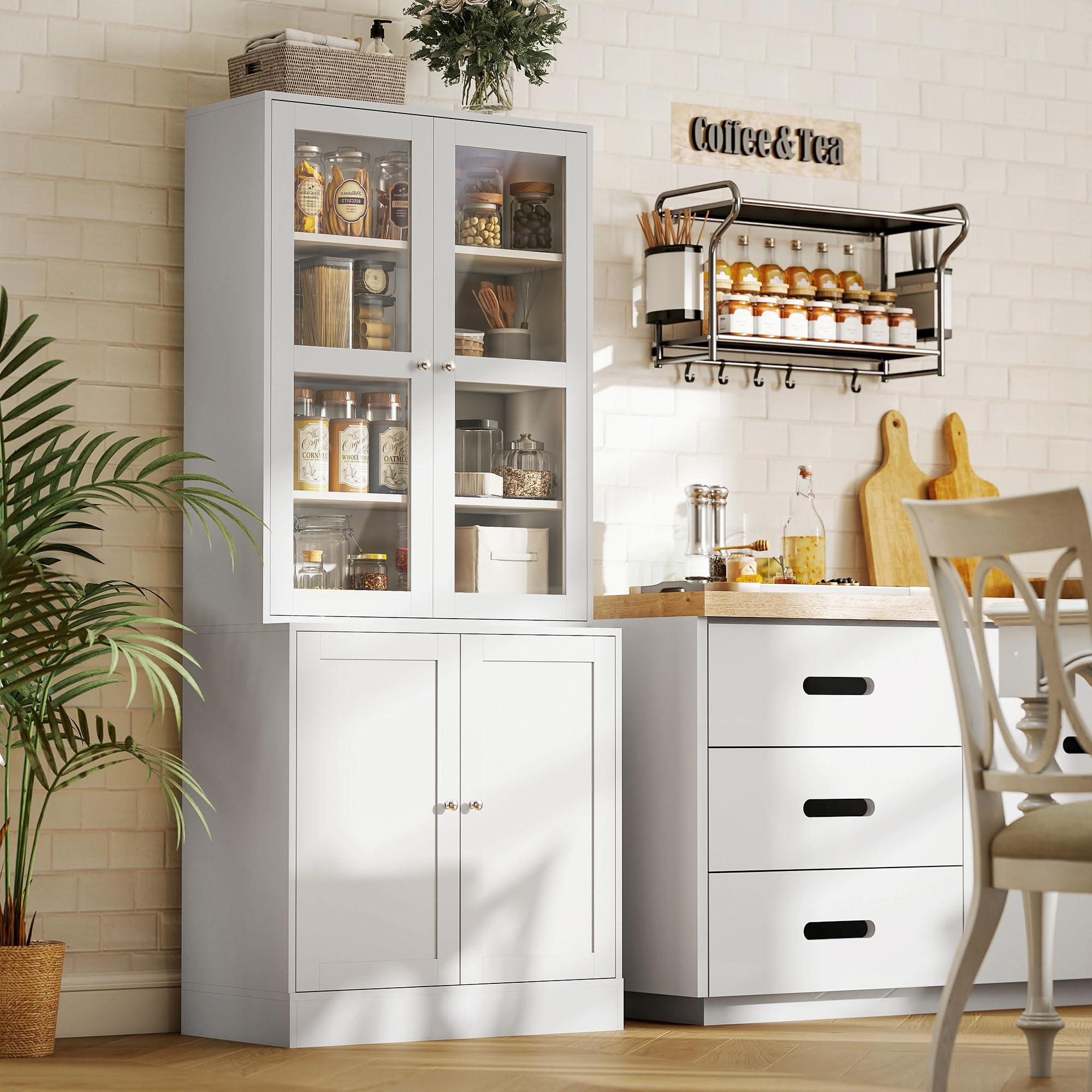HOMCOM Vitrina Armario de Libros con 4 Puertas y Estantes Ajustables Estilo Moderno Armario de Cocina para Salón Cocina Oficina Dormitorio 76x40x178,5 cm Blanco