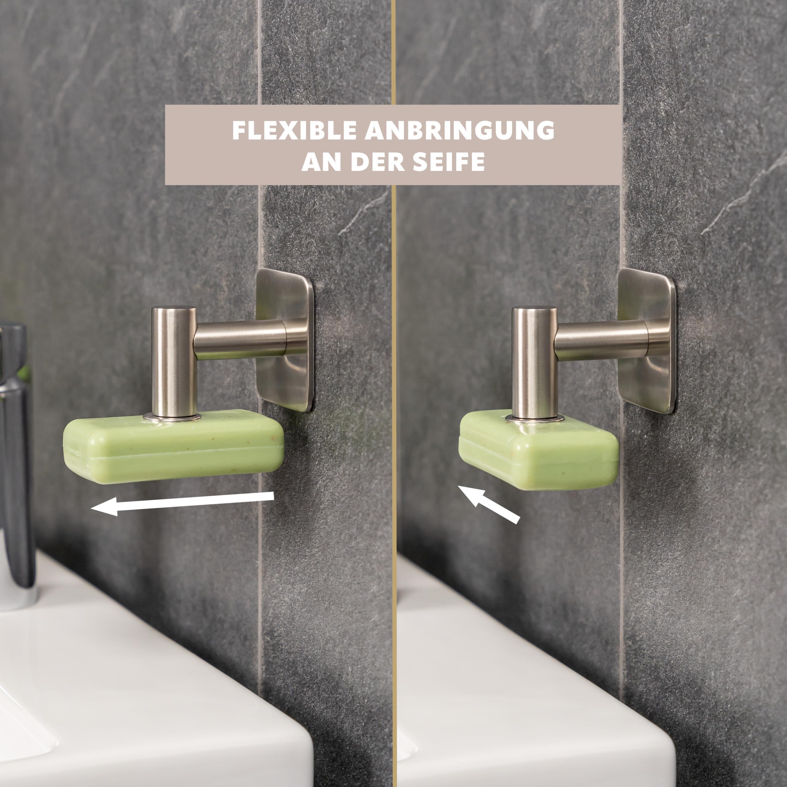 bremermann Magnet-Seifenhalter 2er Set, ideal geeignet für Feste Seifen und Shampoos - frei hängend durch Magnet - Montage durch Ankleben, aus mattem Edelstahl