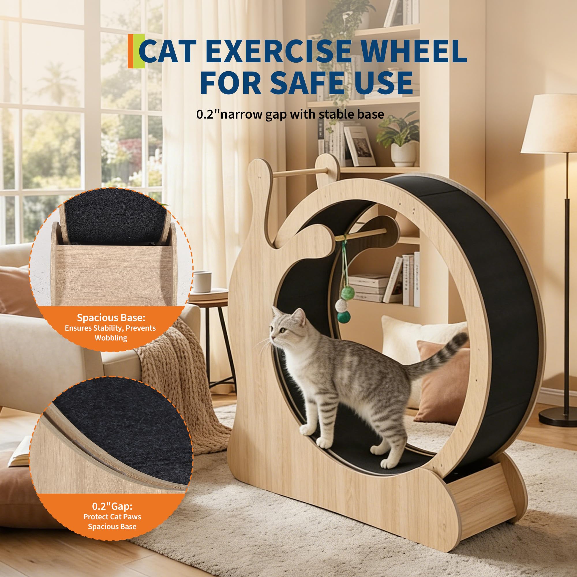 Katzenlaufrad XXL 95cm – Ultra Leises Katzenrad Mit Kratzbrett & Spielbällen – Sicheres Laufrad Für Katzen Mit Einklemmschutz & Abnehmbarem Teppich, Katzenlaufband Für Wohnungskatzen - Holzfarbe