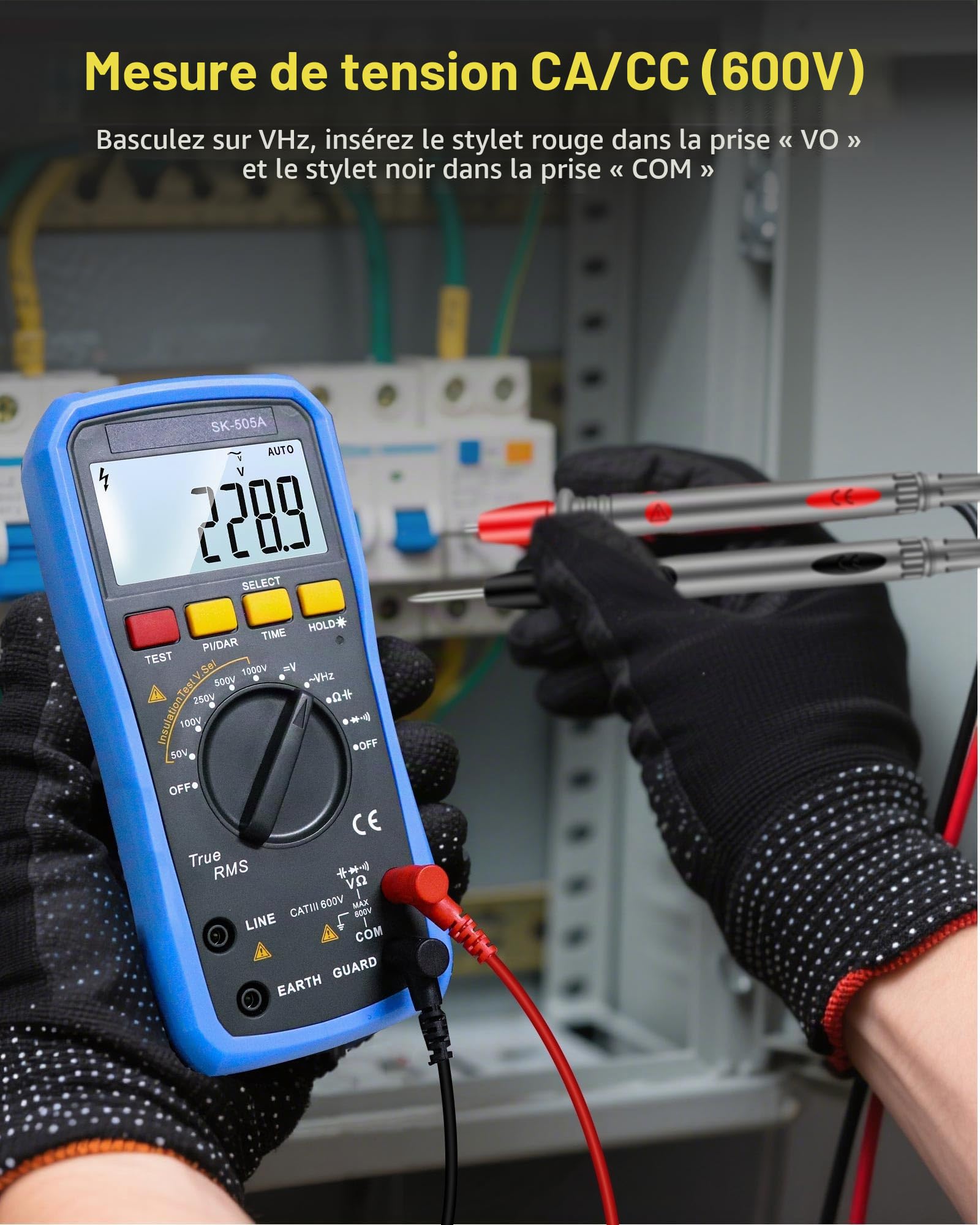 Mégohmmètre et multimètre numérique 2 en 1 - Testeur de résistance d'isolation - 20 GΩ/1000 V - Prise de données - Testeur de tension AC/DC - Mesure de la capacité pour les tests électriques