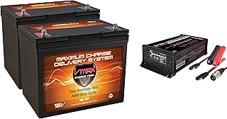 2 VMAX MB107-85 12V 85ah Group 24 AGM Batteries + BC2410XMA Smart Charger 24V 10A 3 Pin Male XM Compatible with Permobil C500 Lowrider