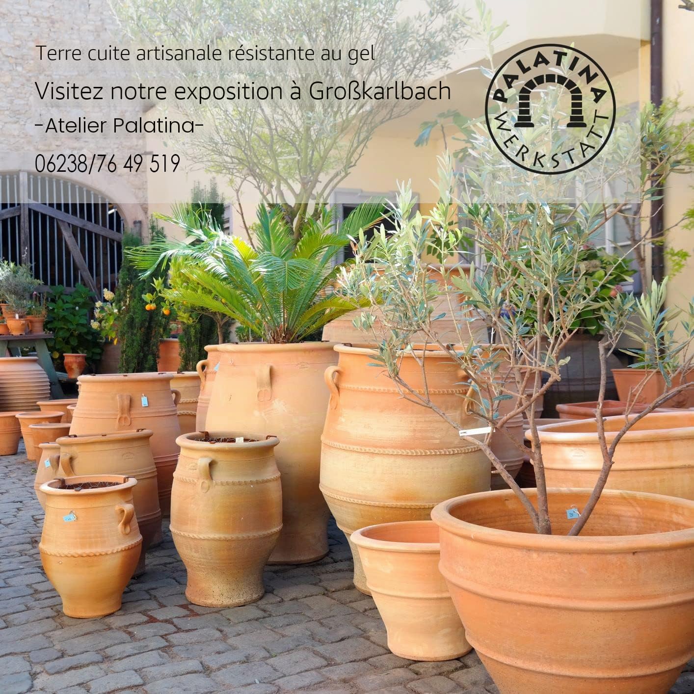 Palatina Werkstatt Pot de fleurs en terre cuite fait à la main avec anse - Pot de fleurs pour jardin, appartement et fleurs en terre cuite (M)