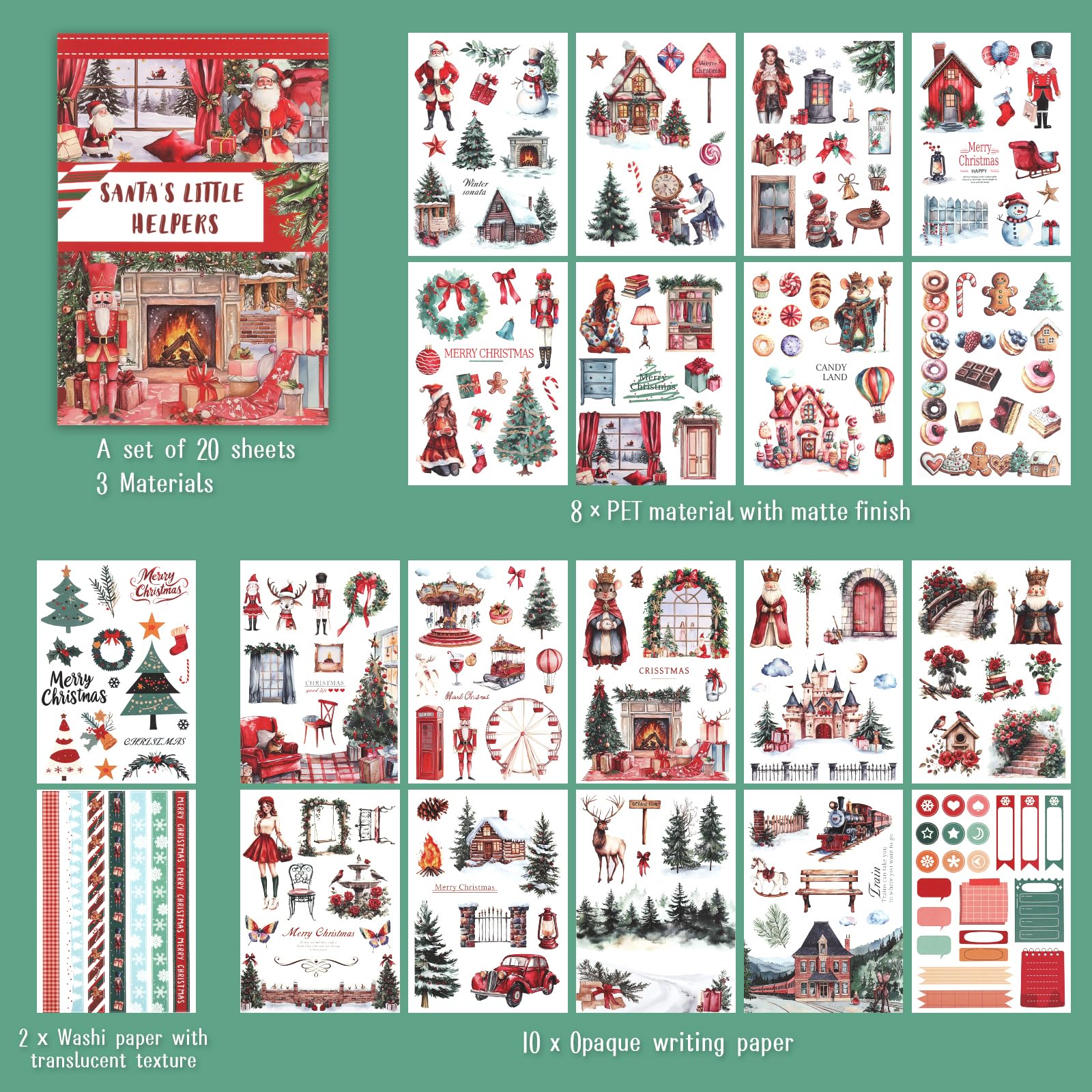 Dizdkizd Śliczna książka z naklejkami świątecznymi, 218 wycinanych naklejek na zimowy festiwal, do tworzenia kart, scrapbookingu, pamiętnika kuloodpornego, koperty, albumu fotograficznego, zawieszki