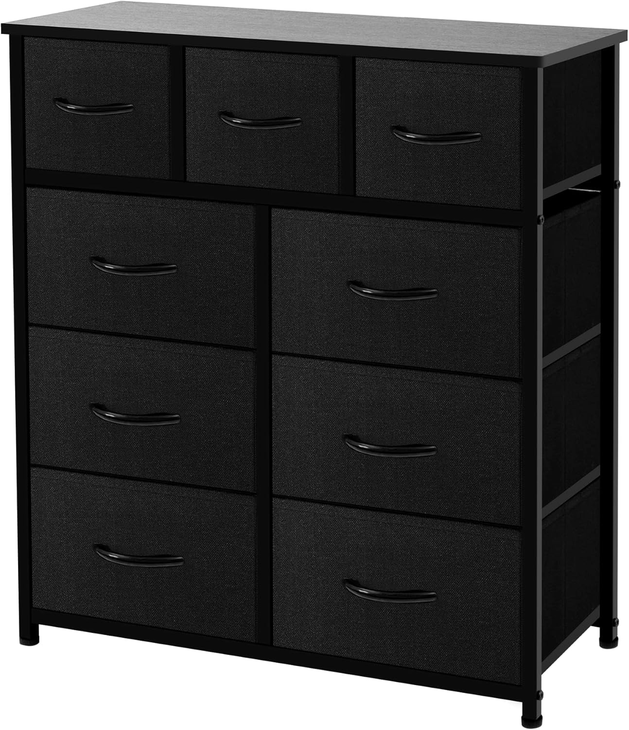 AZL1 Life Concept 9 Drawer Dresser - Fabric Storage Tower, Organizer Unit for Bedroom, Living Room, Hallway, Closets & Nursery - Sturdy Steel Frame, Wooden Top & Easy Pull Fabric Bins, Black Black (9-Drawers)