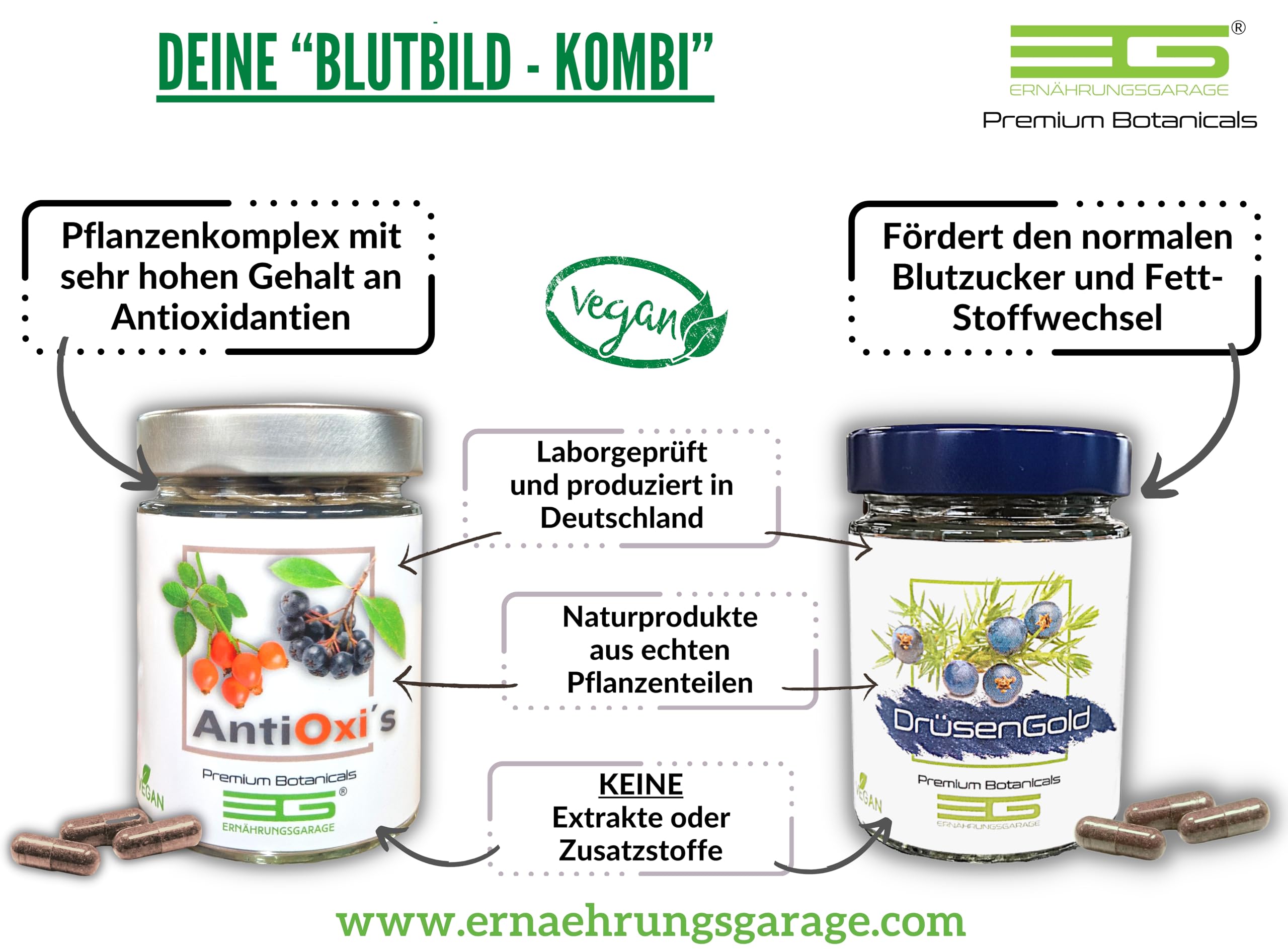 AntiOxi´s – 150 Kapseln | Pflanzenkomplex mit sehr hohen Antioxidantiengehalt | empfohlen zu jeder Mahlzeit | KEINE Extrakte, Zusatzstoffe o. Insekten | Premium Botanicals aus der ernährungsgarage