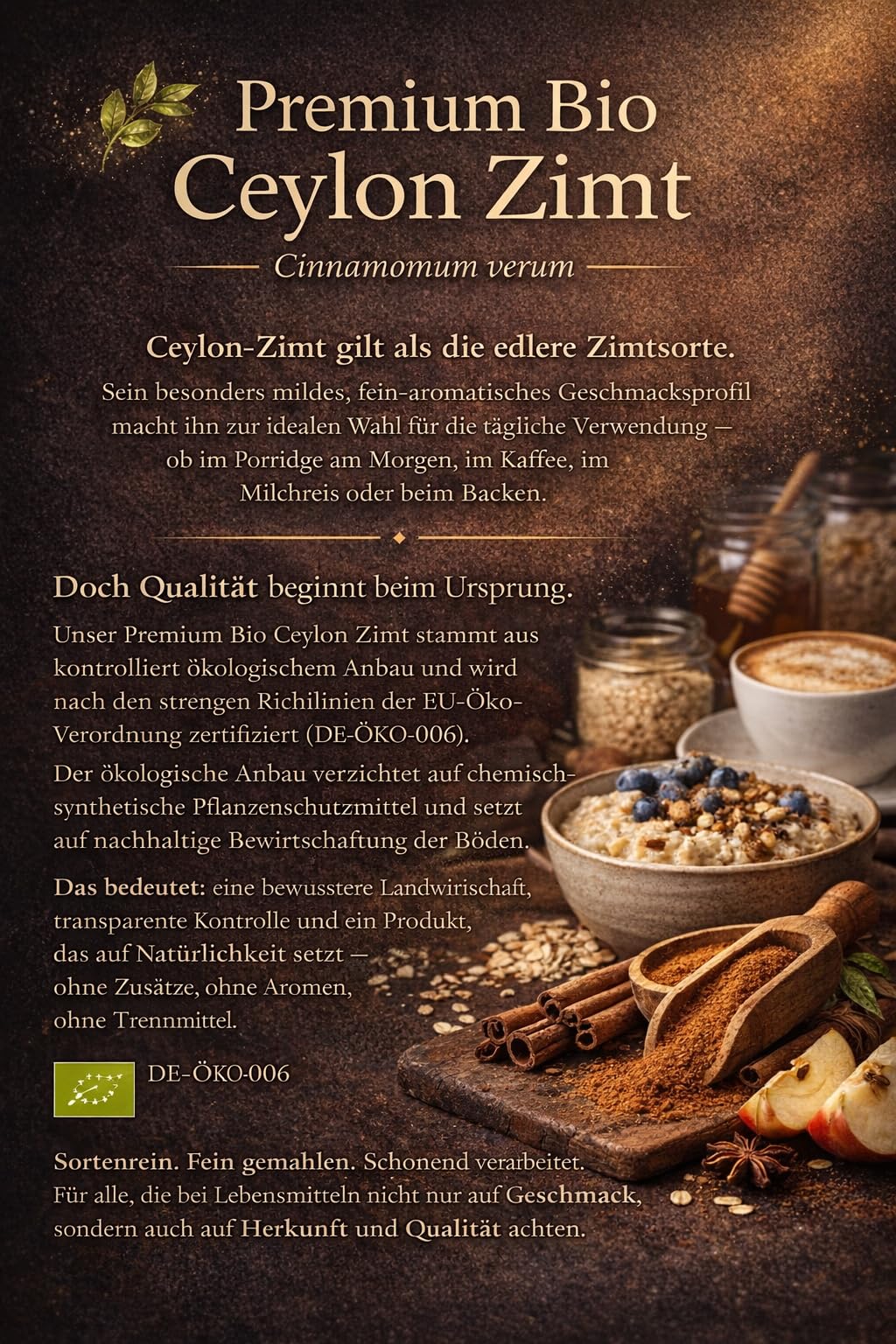 BIO Ceylon Zimt gemahlen - 500g - Premium Cinnamomum verum – mild & aromatisch für Porridge, Kaffee & Backen