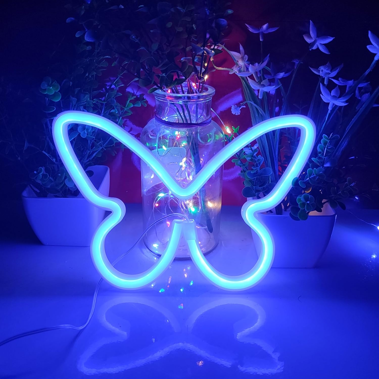 JYWJ Butterfly LED Neon Signs Desktop Wall Decoration Light(Blue) image 2