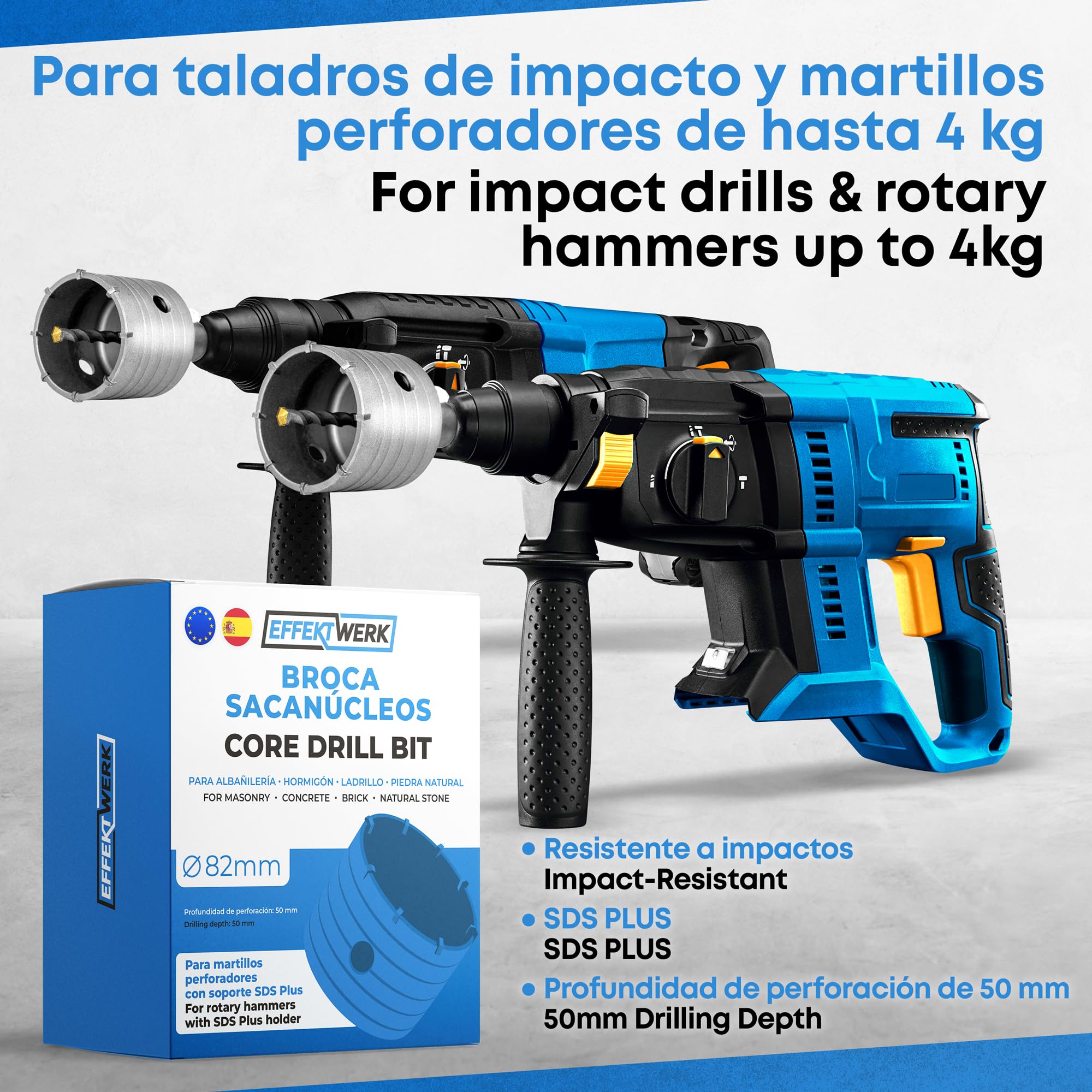 Broca de núcleo - Kit de sierra de agujero de 82 mm para hormigón, ladrillo y mampostería de piedra - Broca hueca circular con central de carburo y vástago SDS Plus