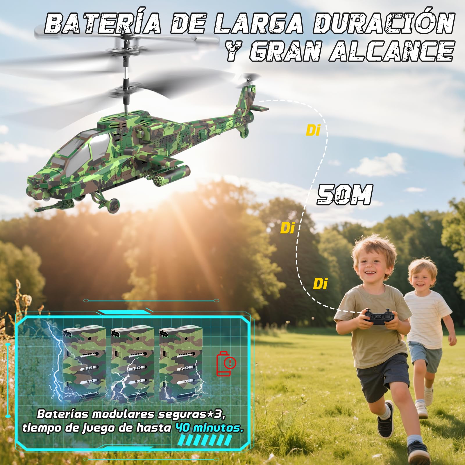 Charmofun Helicoptero Teledirigido, 2,4Ghz Helicoptero RC con Luz y 3 Baterías, 40 Minutos de Vuelo, 3,5 Canales Elicoptero Teleridijido niño, Avion Juguete Regalo para Niños de 8+ Años (Verde)