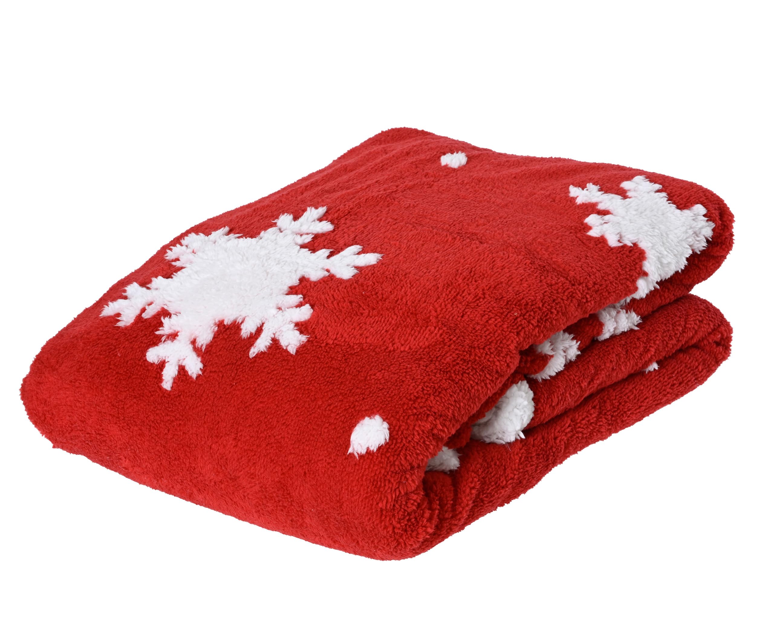 Kaemingk Kuscheldecke Fleecedecke 130x170cm mit Schneeflocken Motiv 1 Stück - warme Winterdecke - Weihnachtsdecke Wohndecke Decke - Rot
