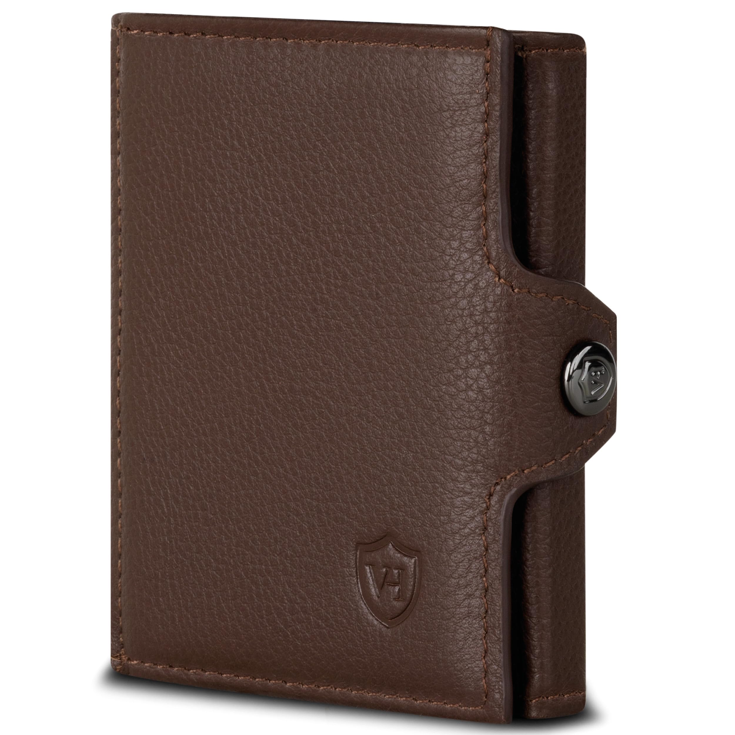 VON HEESEN Slim Wallet mit Münzfach & RFID-Schutz - Mini Geldbörse Herren & Damen - Kartenetui Kreditkartenetui - Portmonee Geldbeutel Portemonnaie klein Braun