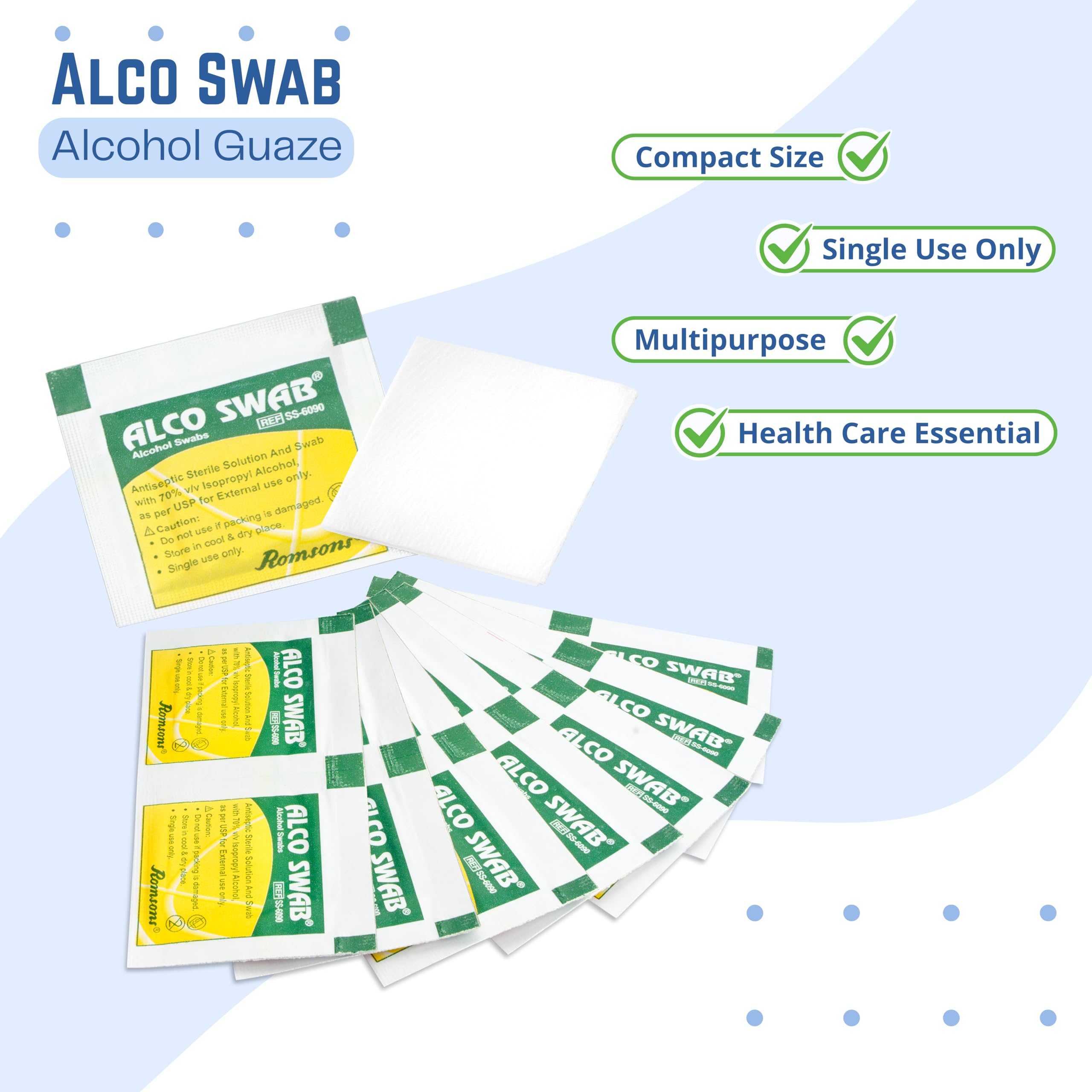 Romsons Alco Swab Alcohol Guaze Antiseptic Prep sterile for disinfect cuts and scrapes (100 Pieces) 3