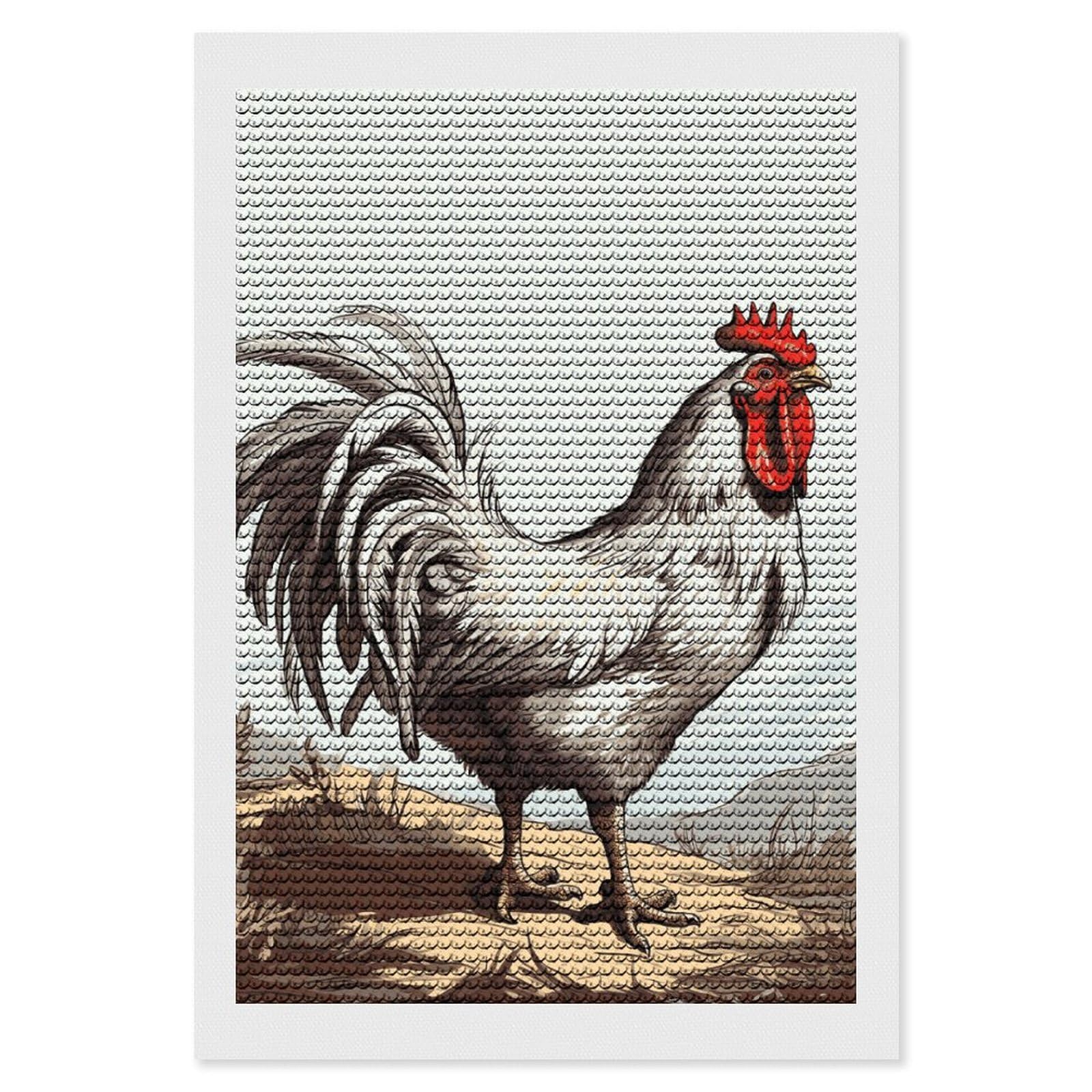 Chicken Sketch Diamond Art Kits for Adults, DIY 5D Diamonds Painting Kits for Beginner, Round Full Drill Diamond Dots Painting, Diamonds Pictures Gem Art and Crafts Wall Decor 8"x12"