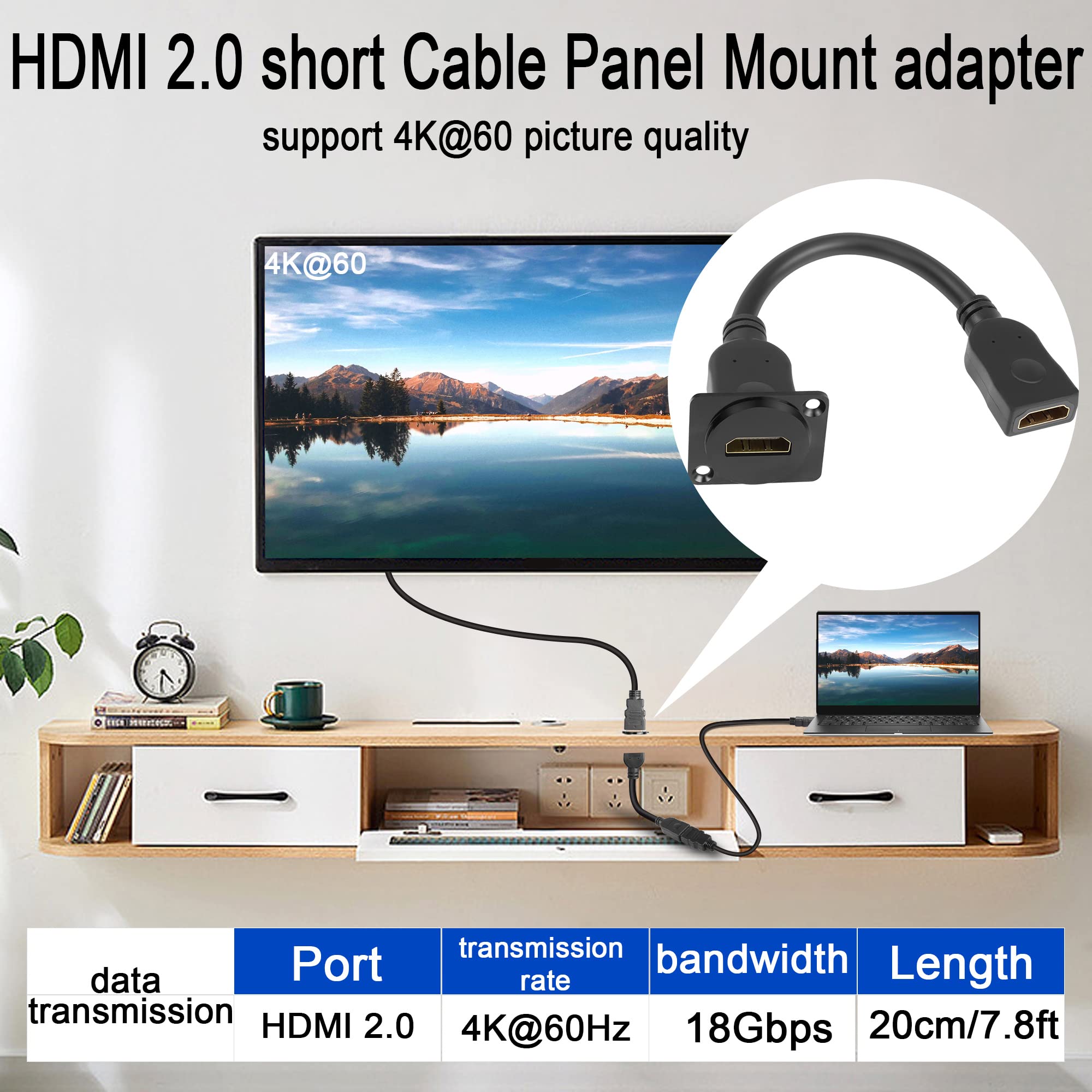 Cavo Adattatore Mini HDMI Maschio A HDMI Femmina 4K – Montaggio A Pannello Con Fissaggio Filettato, Impermeabile, 30 Cm Per Auto E Camper