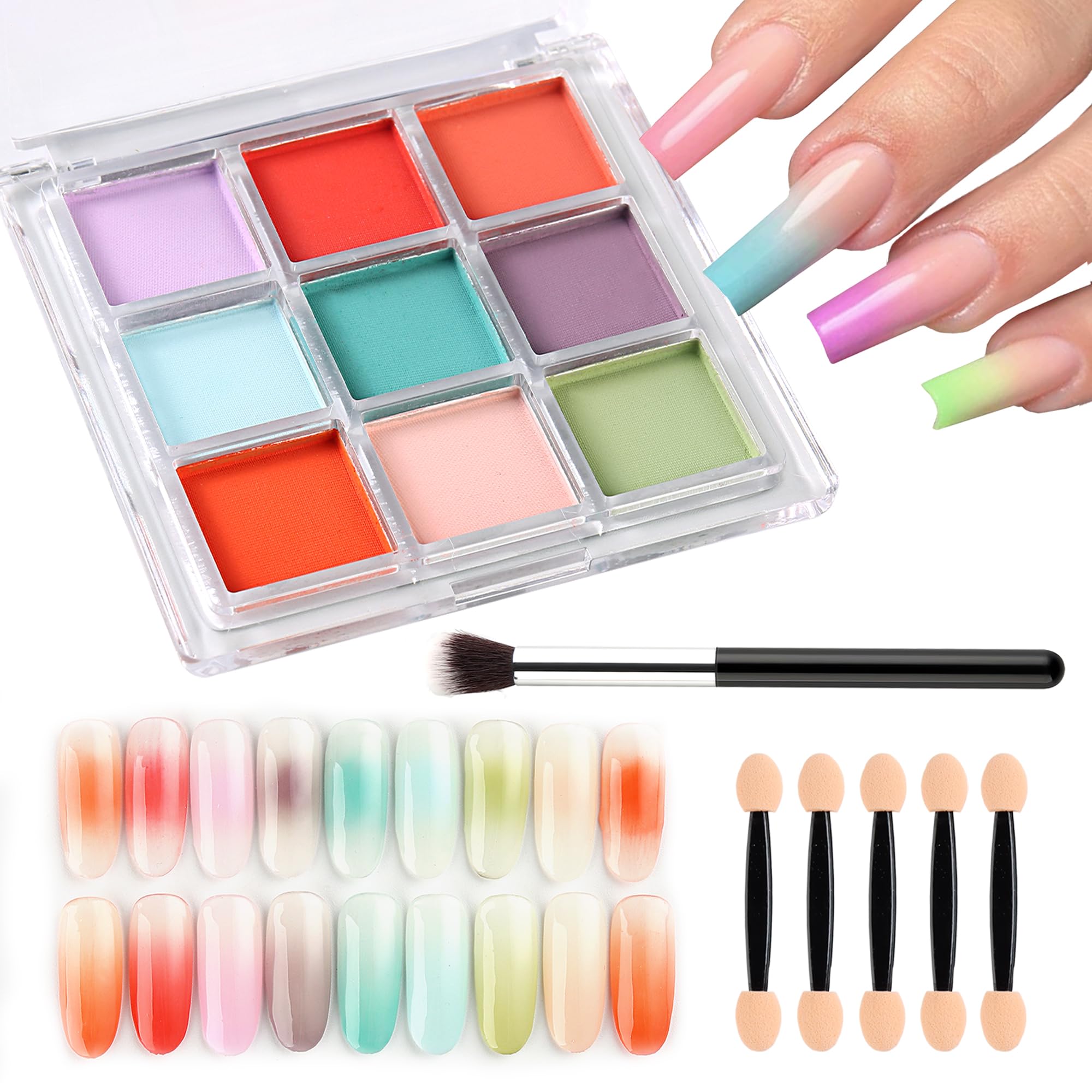 FSpronail 9 Colors Nail Pigment Palette Gradient Ombre Nail Powder Set for DIY Manicure Beginners - Perfect Nail Design with Ultra Fine Powder -