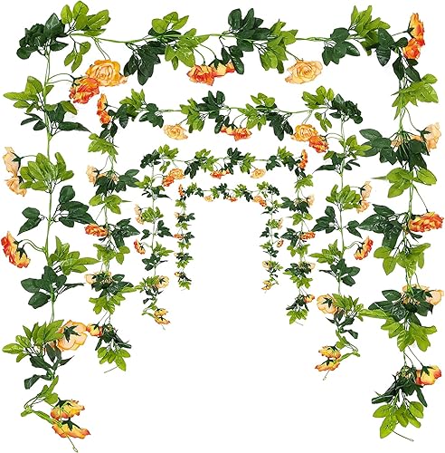 Miniatura 4 de JUSTOYOU Paquete de 2 guirnaldas de rosas falsas (15.8 pies), enredaderas de rosas artificiales, flores colgantes de seda para boda, hogar, telón de