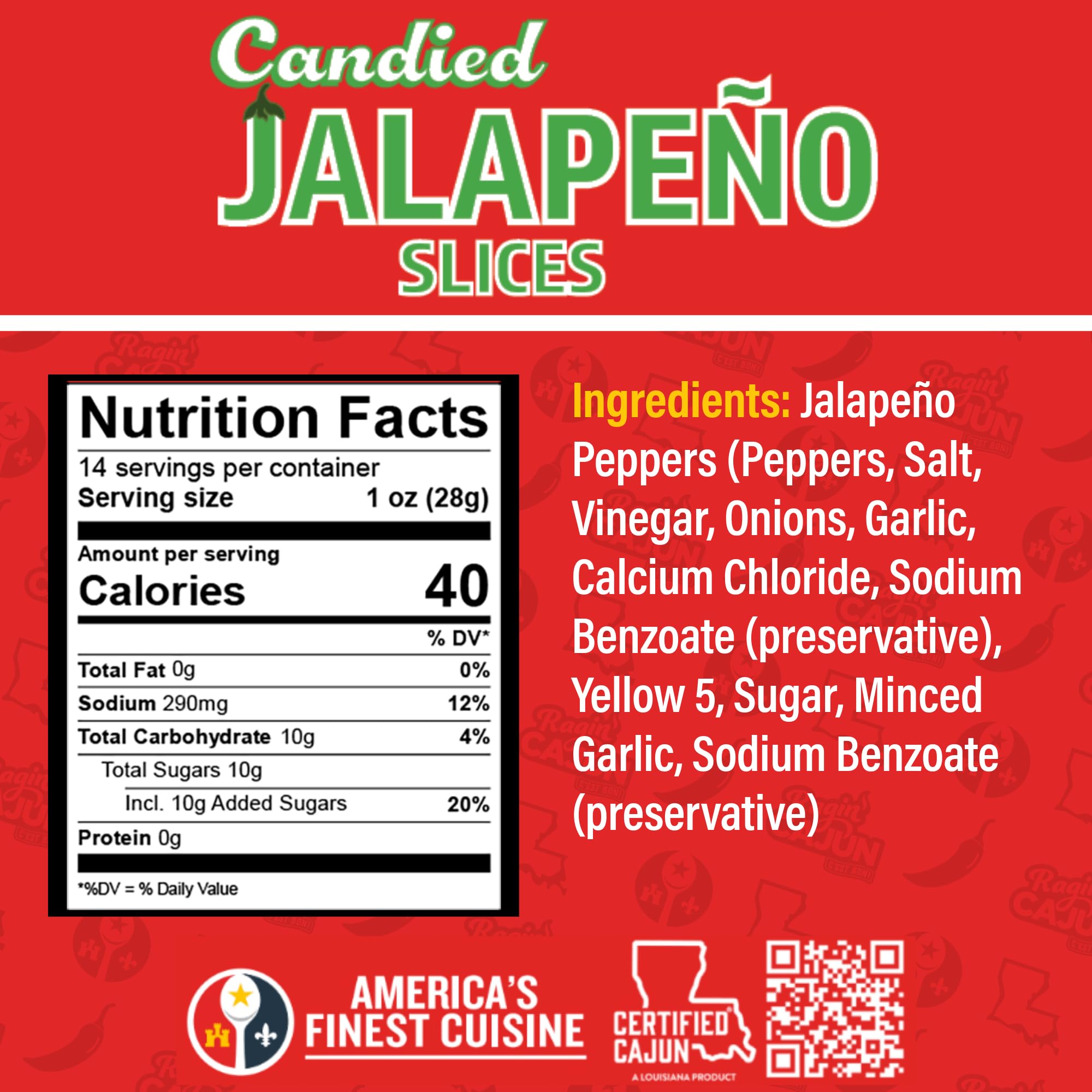 Ragin' Cajun Candied Jalapeño Slices - 14 fl oz Jar, All Natural - Sweet Spicy Louisiana Condiment for Nachos, Burgers & Sandwiches