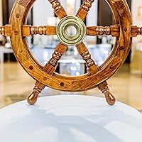 Vista 7 de Timón de barco náutico artesanal de madera, decoración de la pared de casa Nagina International, Madera, Madera natural, 12 pulgadas