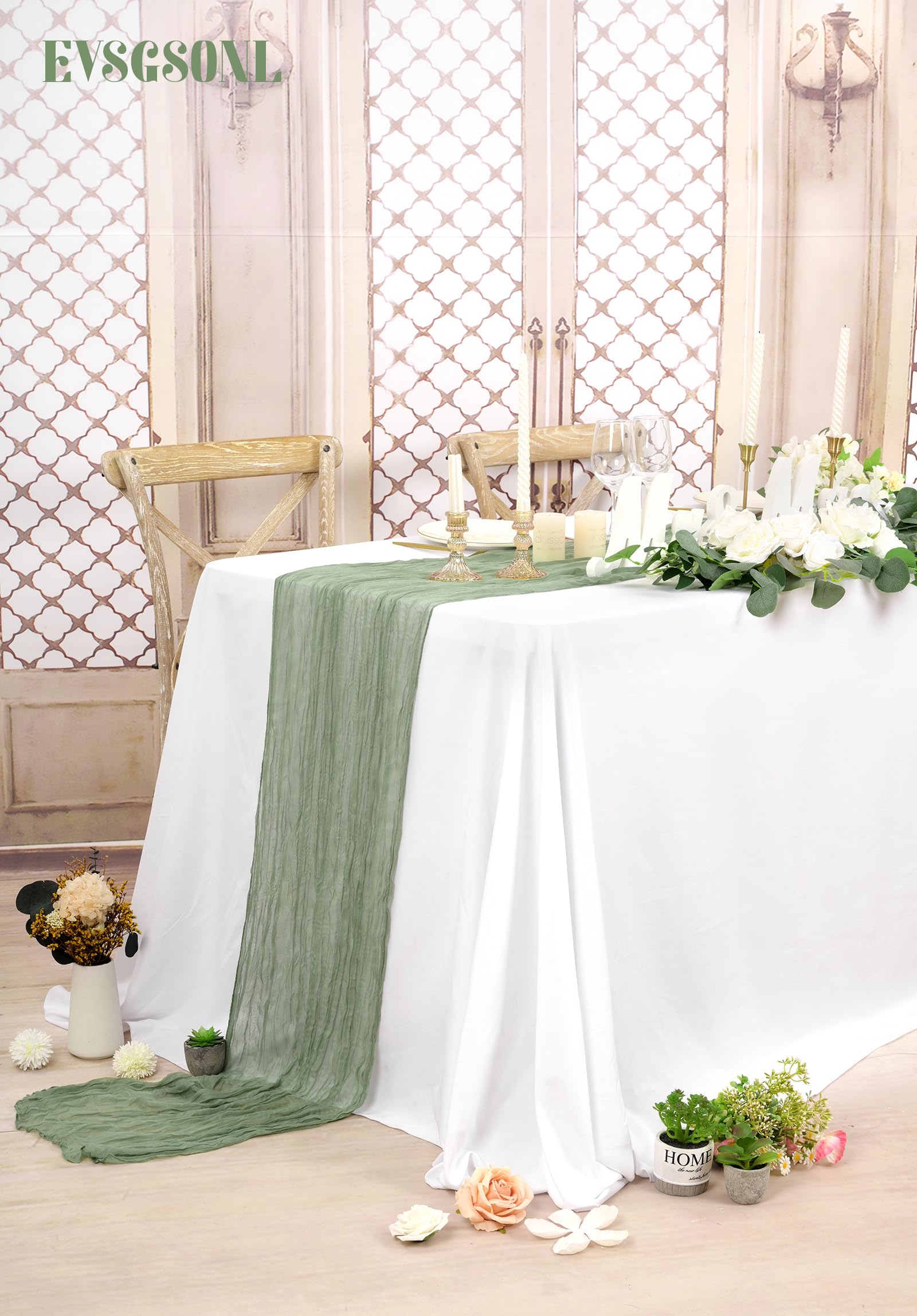 Paquete de 24 caminos de mesa de gasa de 10 pies de largo, salvia, rústico, bohemio, para boda, 21.5 x 120 pulgadas para bodas, despedidas de soltera, fiestas, decoración de banquetes (verde salvia)