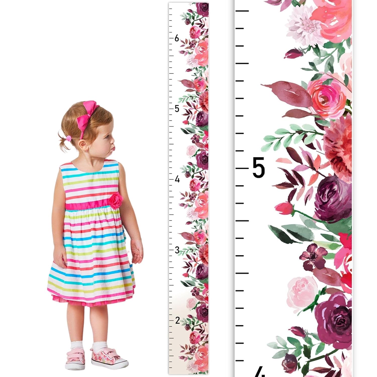Headwaters Studio Growth Chart for Wall - Height Chart for Kids, Wall Hanging Growth Chart, Baby Nursery Height Measurement, Kids Growth Chart Wall, Growth Chart - Floral -Multicolor-63" x6.7"