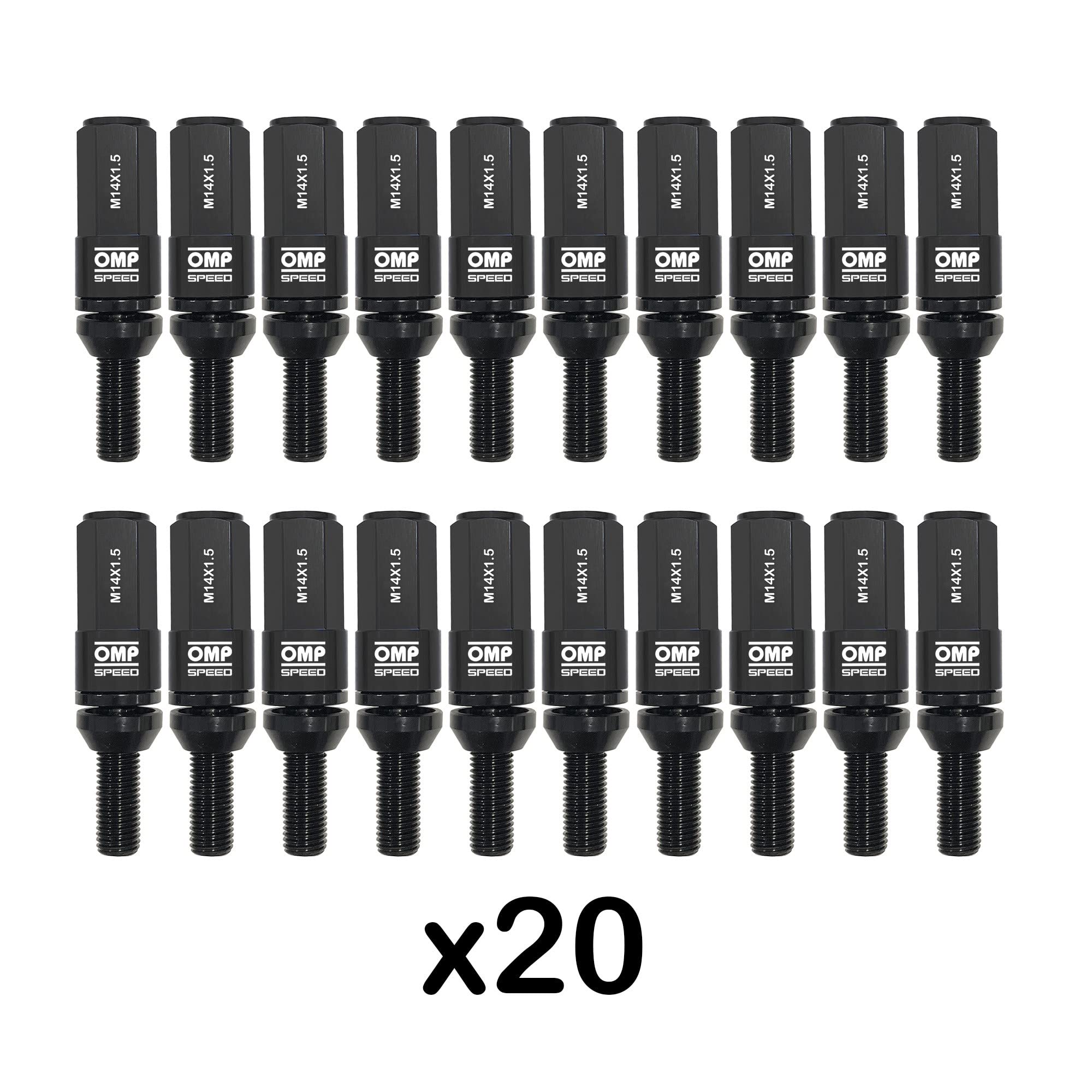 Omp Speed Set di viti Performance con protezione in alluminio M14X1.5 Hex 17-19, L 28 mm, colore nero alluminio 7075+DIN 12.9, 20+1 per scatola