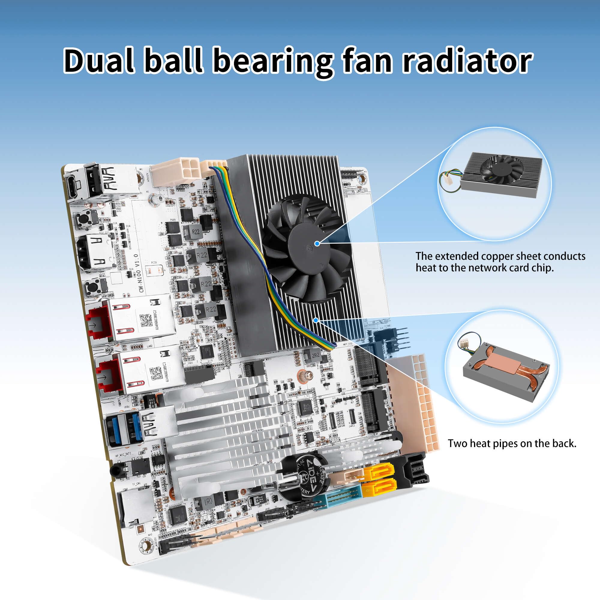 NAS Motherboard 6 Bay SATA3.0, N150, Mini-ITX Motherboard with 2 x 10GbE LAN, 3 x M.2 NVMe, Computer Board, Type-C, TF, HD, DDR5, Barebone, No RAM NO SSD (with Adapter)