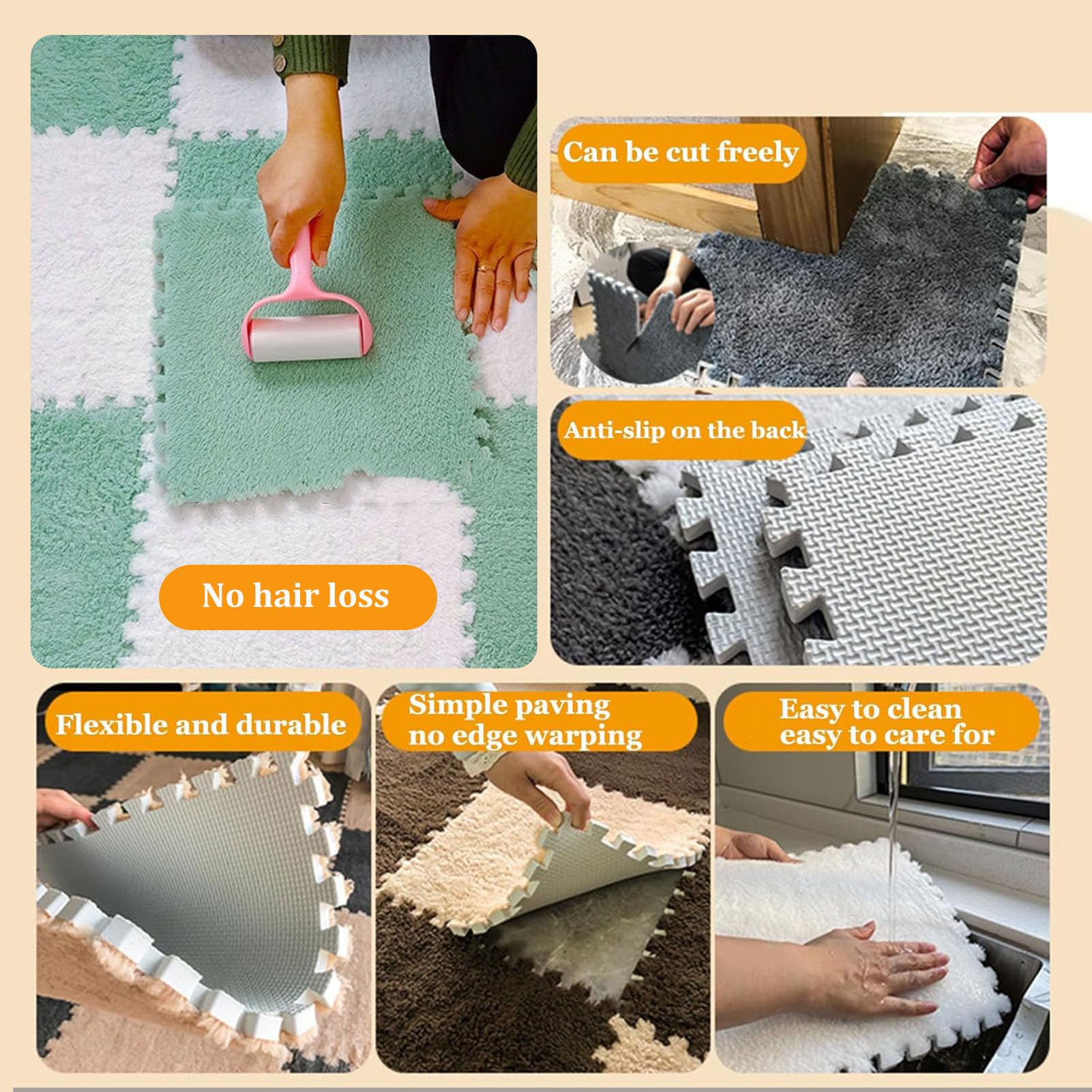 Splice Interlocking Carpet Tappetini in Peluche ad Incastro, 10 Pezzi, Tappetino da Gioco in Schiuma Puzzle di Peluche, Tappeto Quadrato in Schiuma, Tappeto in Schiuma PE,Purple+Rose Red-1cm