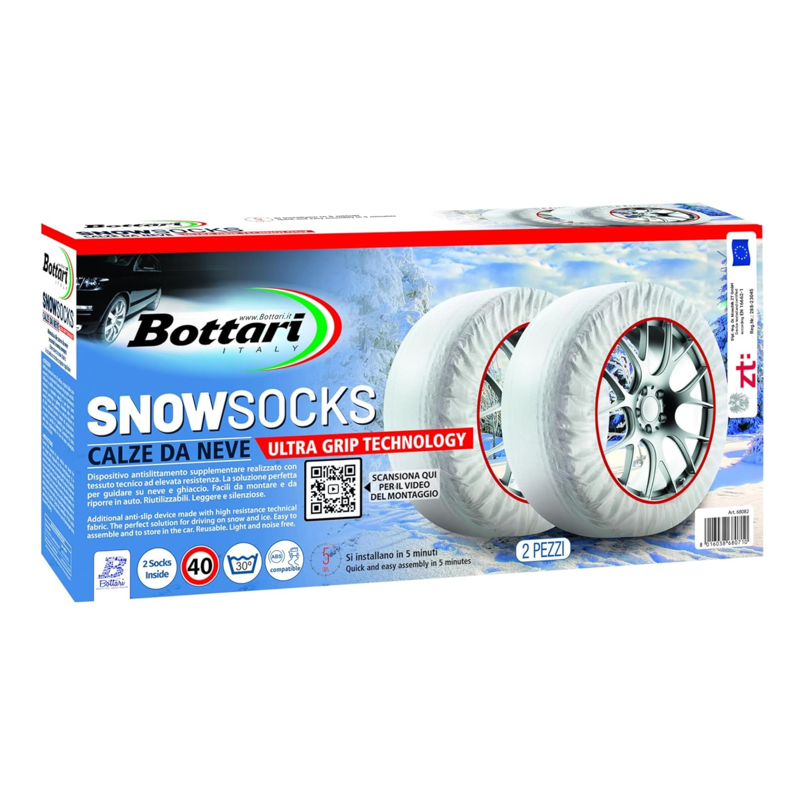 Bottari Chaussettes de neige, chaussettes de neige approuvées pour l'Italie, tailles S à XXL