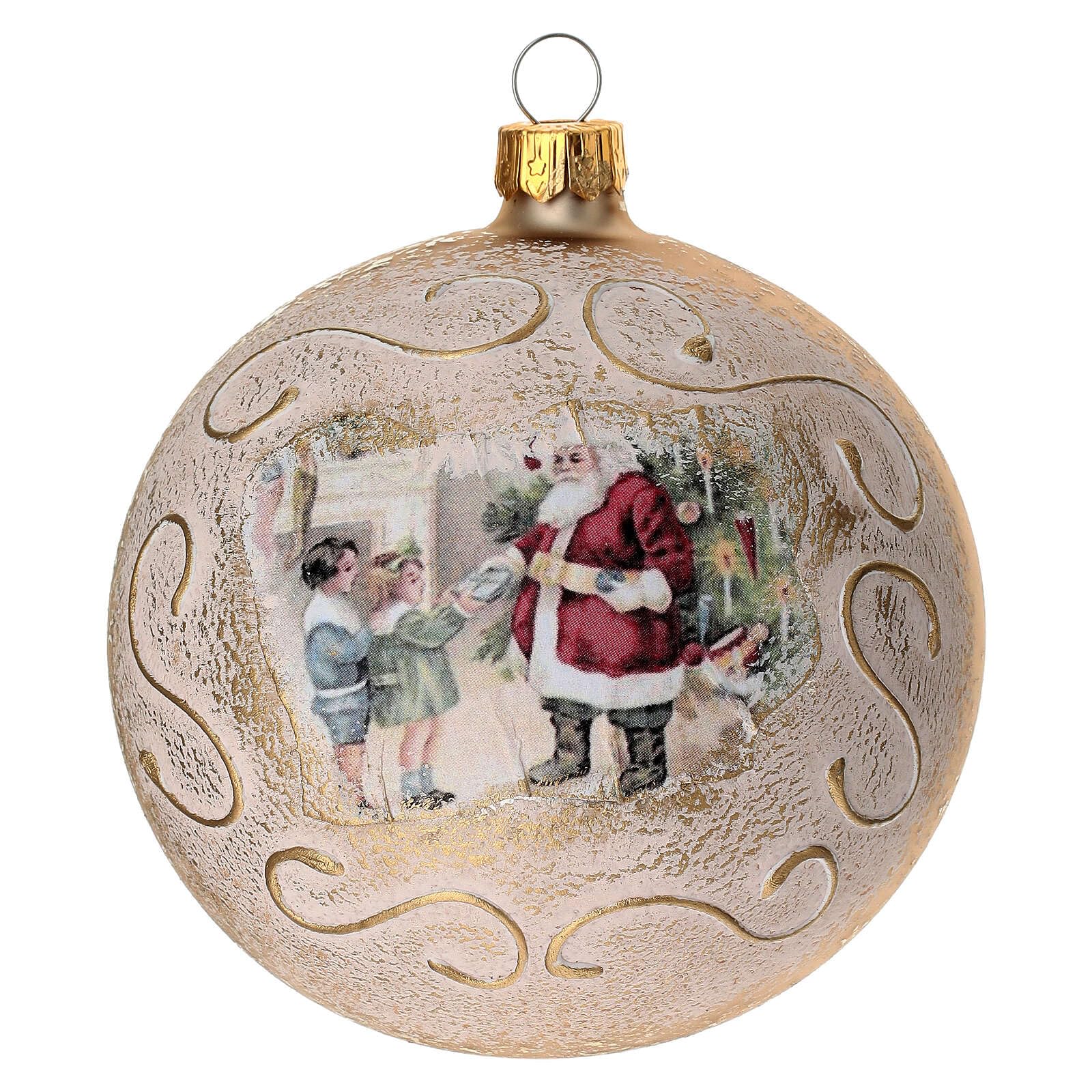 Boules de Noël verre soufflé doré 100 mm suspension Père Noël
