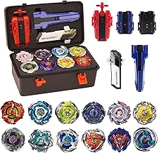 Battling Burst Gyro Blade Toy Set Gift 12 Burst Spinning Tops 2 Two Way Launchers Grip Starter for Boys Children Kids 6 8 10 12+ Battle Game with Portable Box