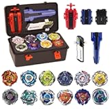 Battling Burst Gyro Blade Toy Set Gift 12 Burst Spinning Tops 2 Two Way Launchers Grip Starter for Boys Children Kids 6 8 10 12&plus; Battle Game with Portable Box