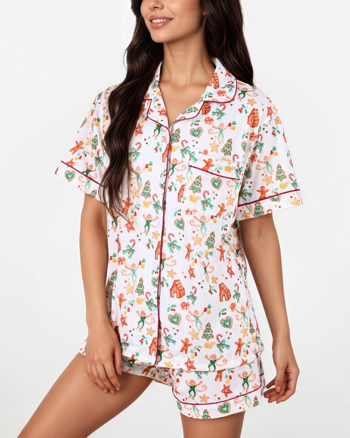 Women's Pajamas Set Button Down Ladies Summer Pajamas Monkey Printed Sleepwear Short Sleeve 2 Pc Pjs for Birthday Gift - Image 5