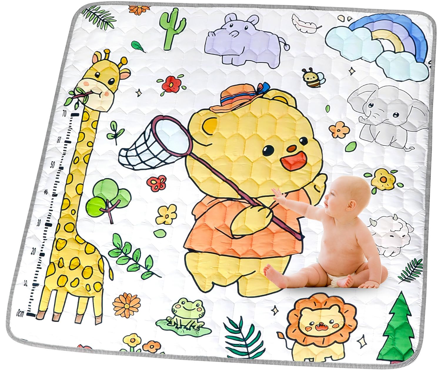 CVARRISE Impermeable Alfombra Bebe Acolchada Plegable - 127x127cm Antideslizante Alfombras de Gateo, Tapete de Actividades Bebe para1 2 3 Años, No tóxico Alfombra Infantil, Animales Patrón