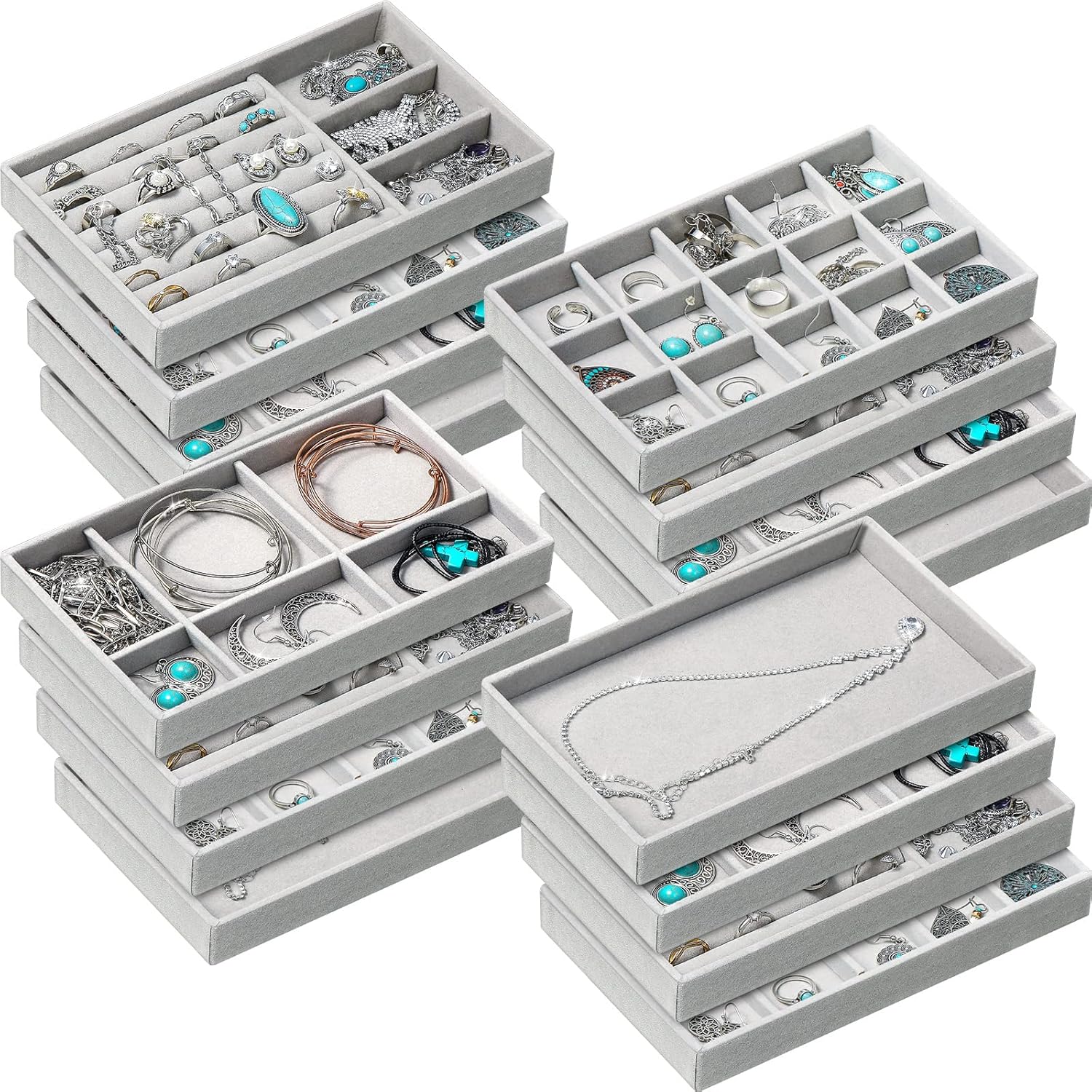 Kenning 16 Pcs Stackable Jewelry Trays Organizer Set for