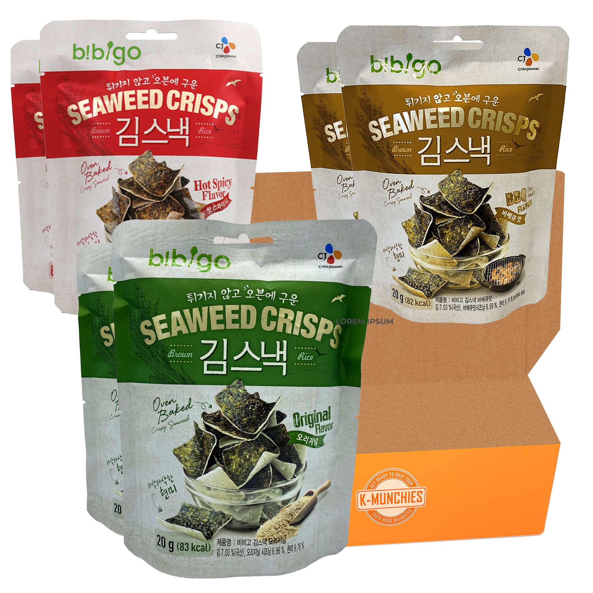 Buy KMunchies CJ Bibigo Seaweed Crisps 6 (20g) Packs Korean Seaweed Snacks in Original, BBQ