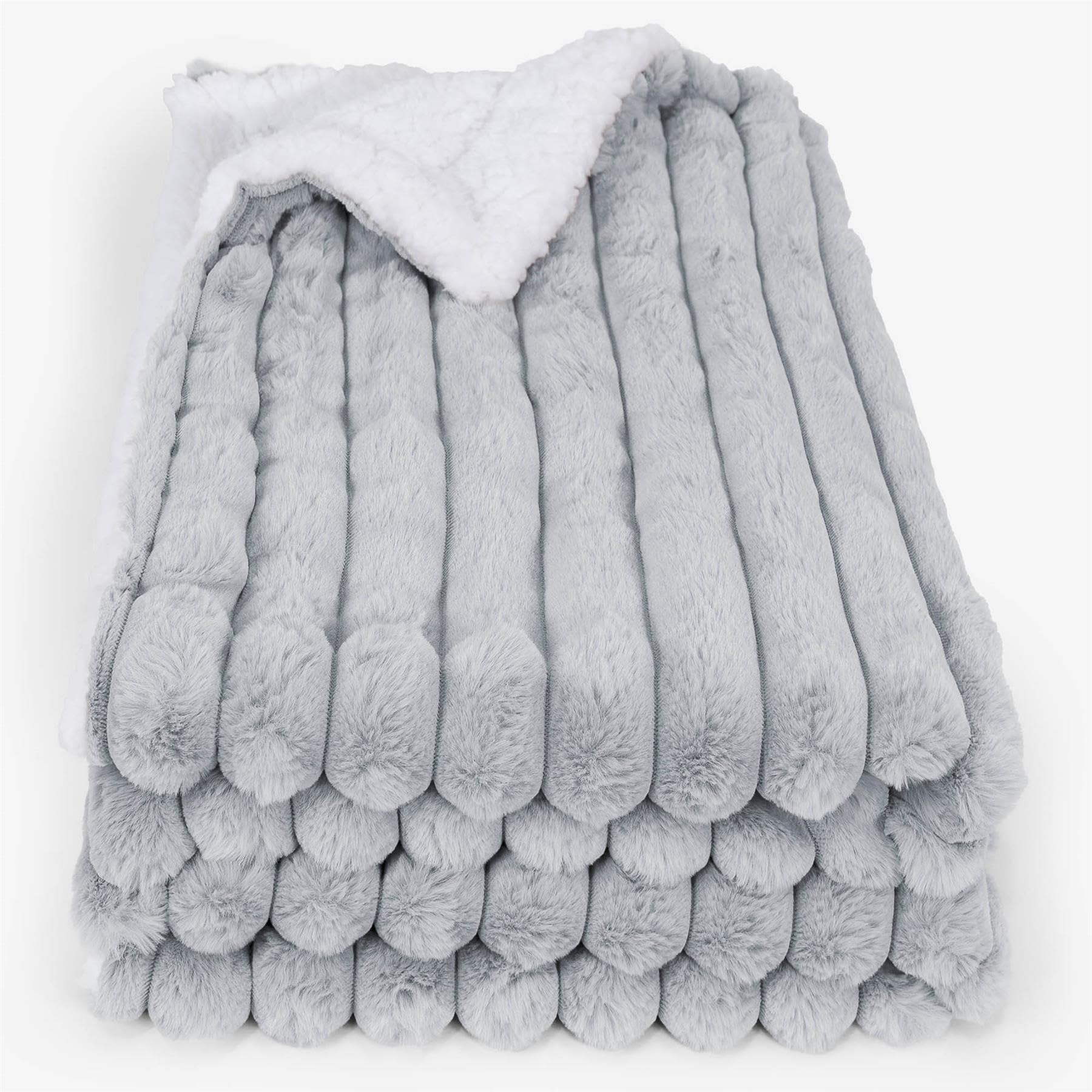 Lounge Pug Ribbed Corduroy Sherpa Fleece Throw Blanket - Duck Egg Blue - Soft Cosy Ultra Plush Cord Blanket for Sofa and Bed
