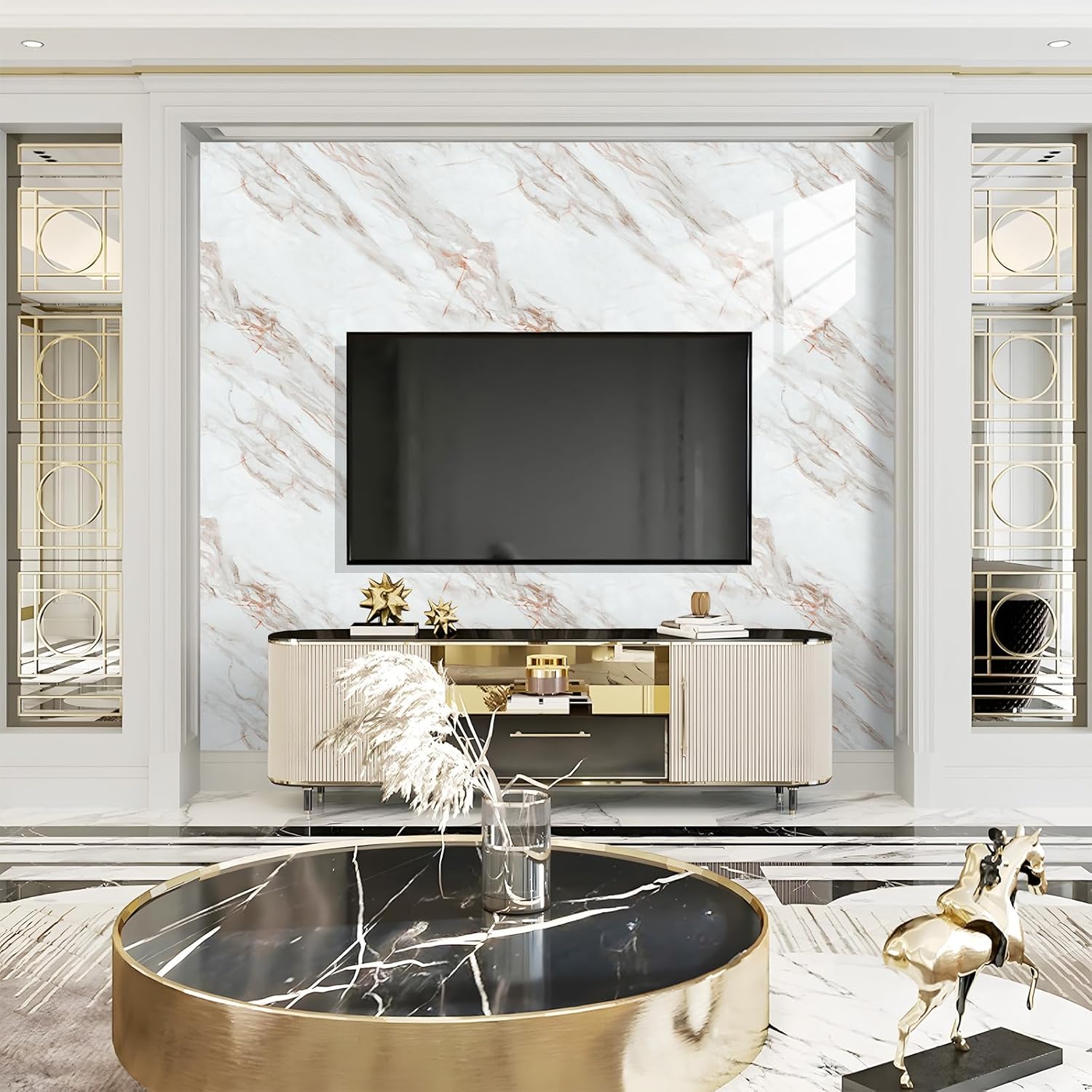 2.4mm Thick Marble Contact Paper for Countertop Peel and Stick Wallpaper for Cabinets Self Adhesive Waterproof Removable White Wall Paper Roll Kitchen Bathroom Walls Furniture 23.62" x 110.24"