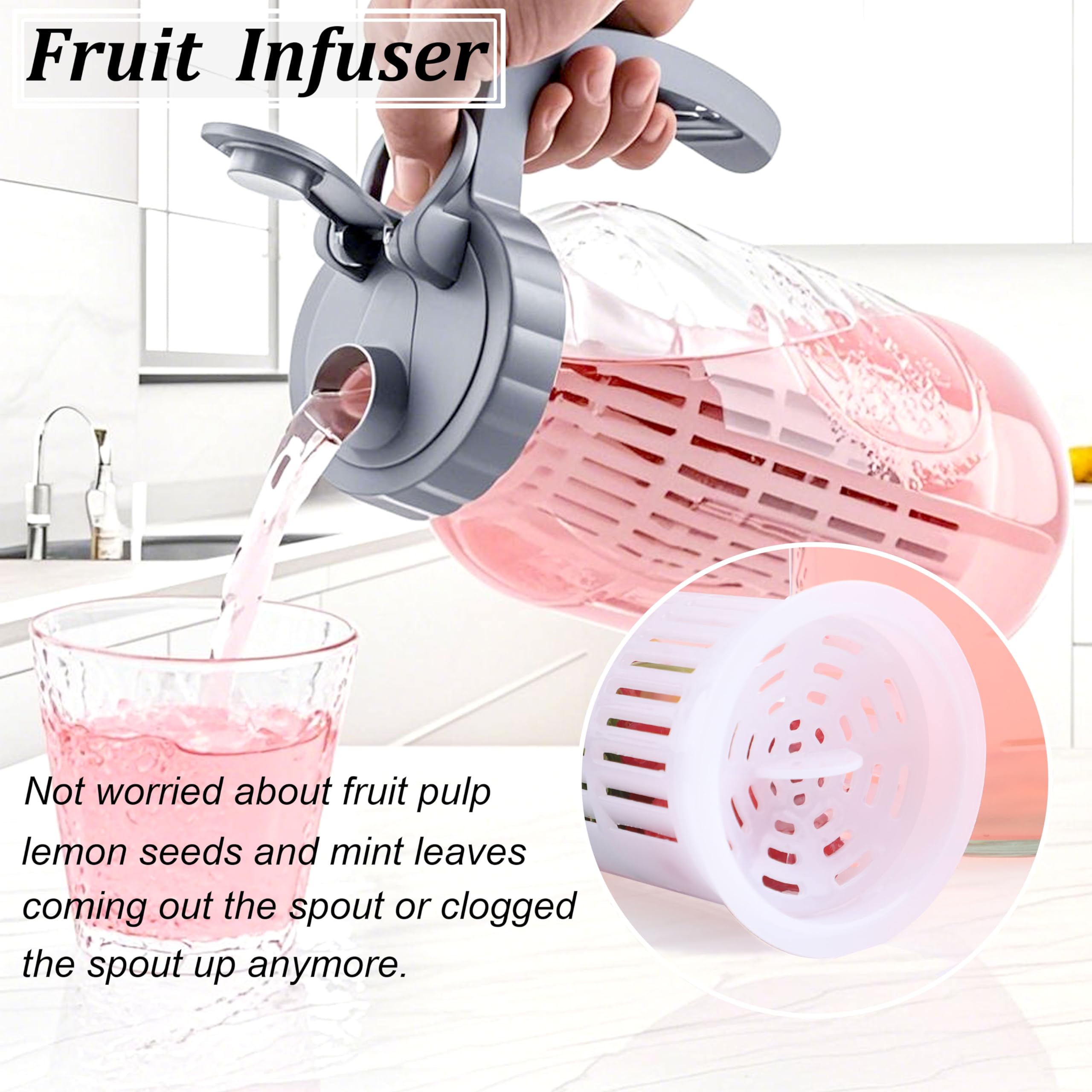 Einmachglas-Krug mit Fruchteinsatz, 2 Quart Wasserkrug mit Ausgießdeckel, 2 Stück, Glas-Karaffe mit breiter Öffnung, für Milch, Obst, Eistee, Limonade, Cocktail, kaltgebrühten Kaffee