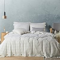 Vista 31 de JELLYMONI Funda de edredón de algodón tamaño individual, funda de edredón vertical a rayas negras con botón, 100% algodón lavado, 2 piezas