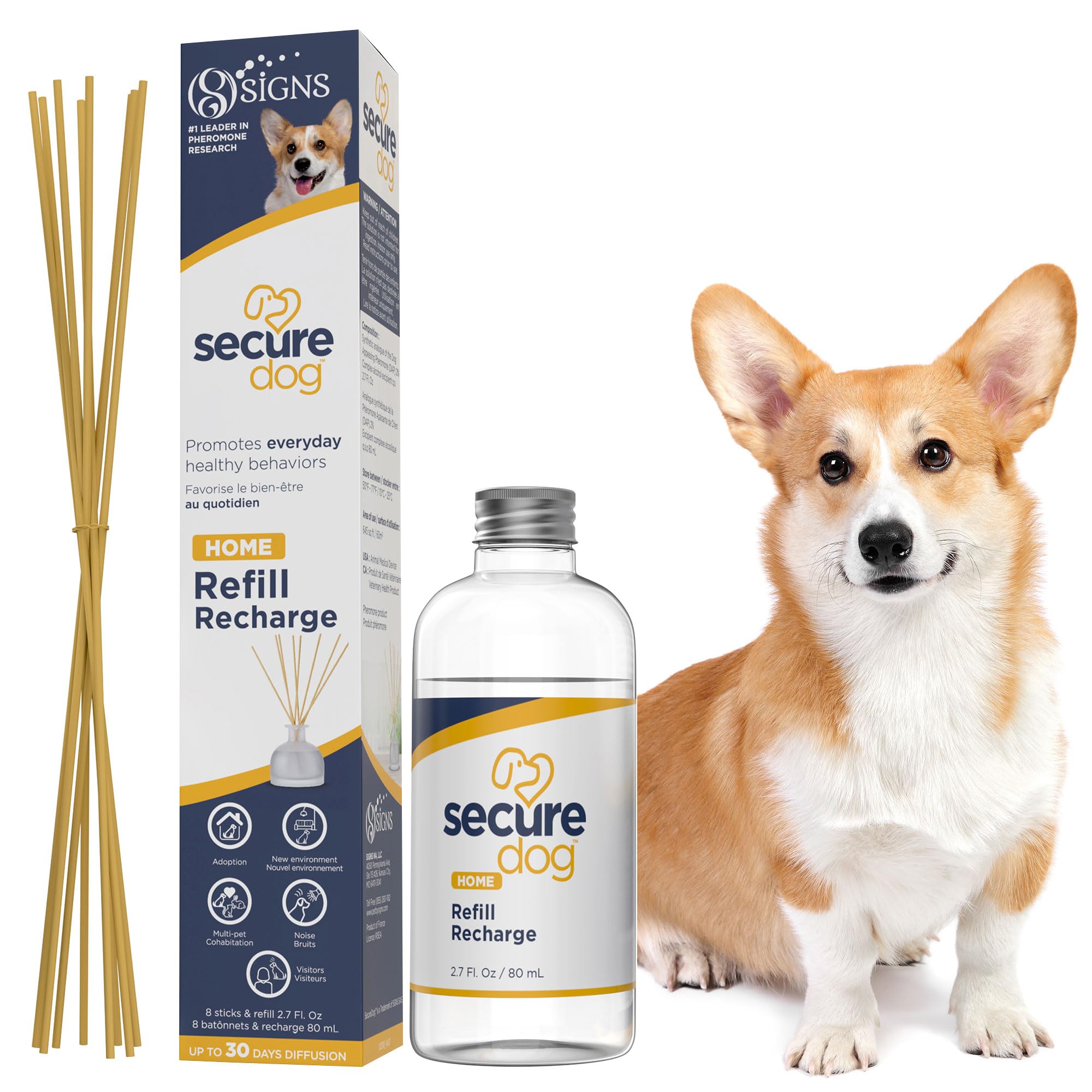 SecureDog Pheromone Home Stick Diffuser 30-day Refill Kit, Passive Diffuser Creates Secure Environment for Stress Management, Supports Calm and Well-being, Naturally Relieving Anxiety and Stress