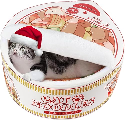 Cama Ramen para perros y gatos, mantiene el calor y súper suave, nido creativo para mascotas para gatos de interior, cojín extraíble lavable para