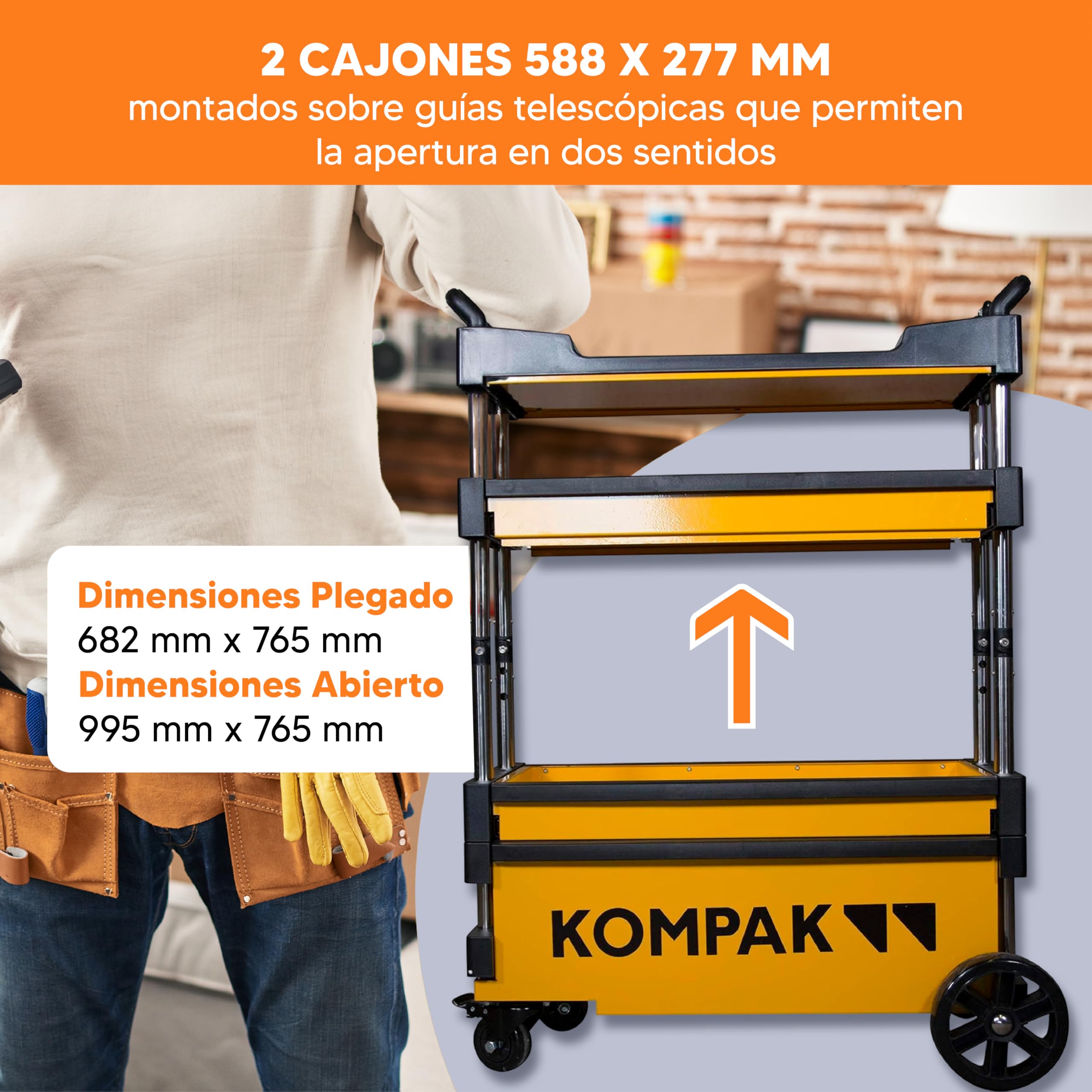 Kompak KP-KT01 Carro para Herramientas Plegable Transportable, amarillo y negro