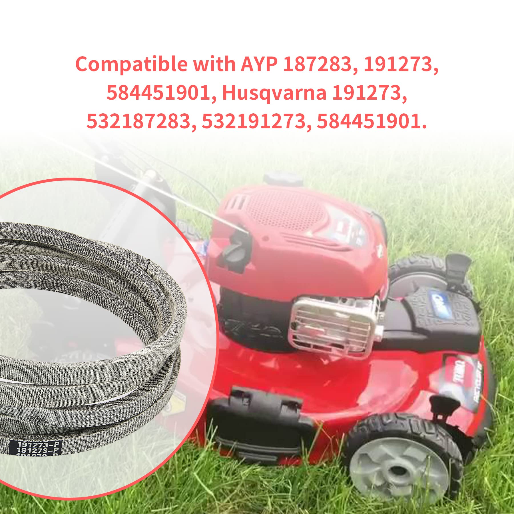 Correa de transmisión para cortacésped 191273 187283/cable Kevlar (5/8 x 142.5 pulgadas) para AYP Husqvarna 532191273 532187283