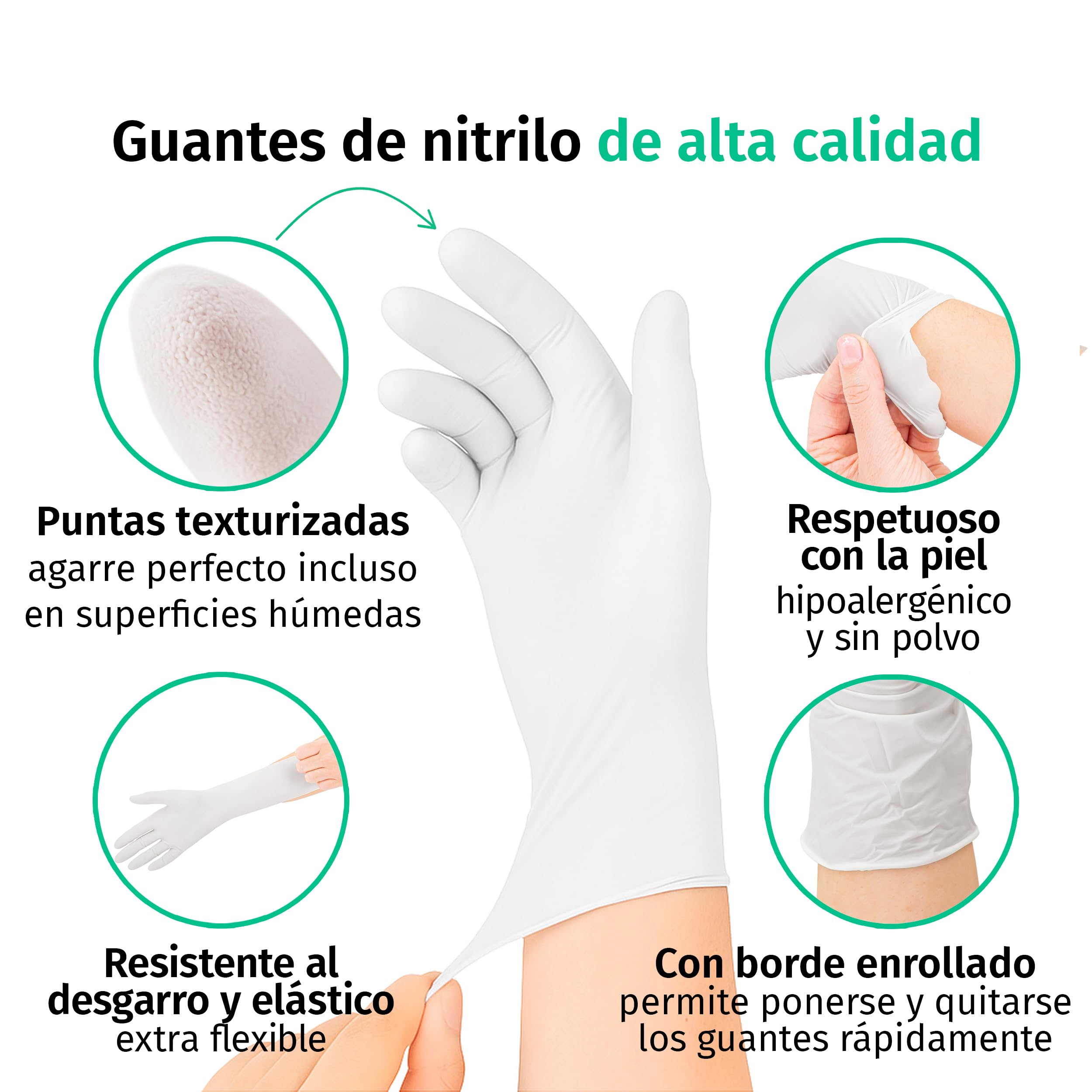 SF Guantes de nitrilo S blancos – 1000 (10x100) unidades, guantes desechables sin polvo, sin látex, médicos y de examen, aptos para cocina, limpieza, cosmética y uso doméstico