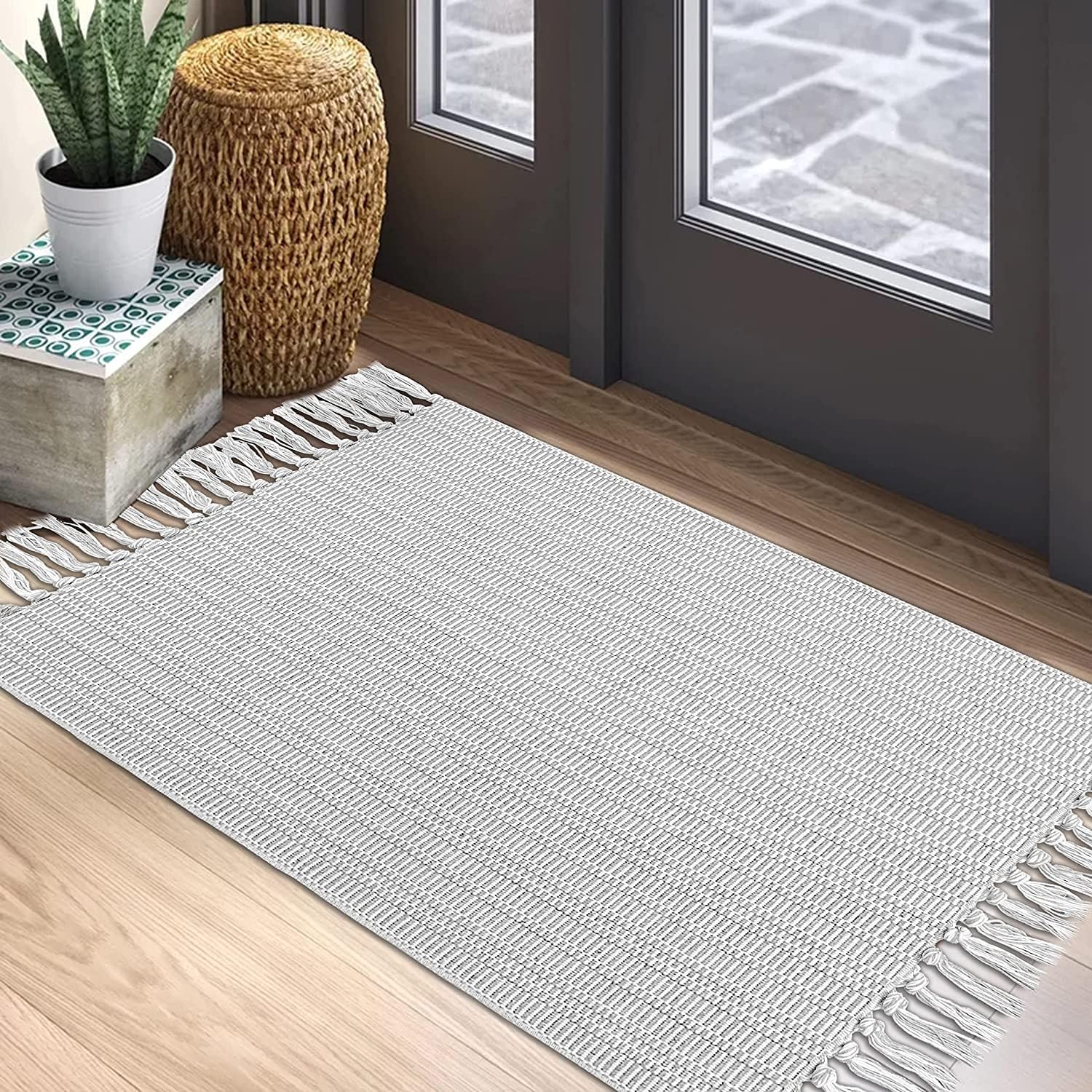 EARTHALL Upgraded Boho Bathroom Rug 2'x3', 100 Woven Boho