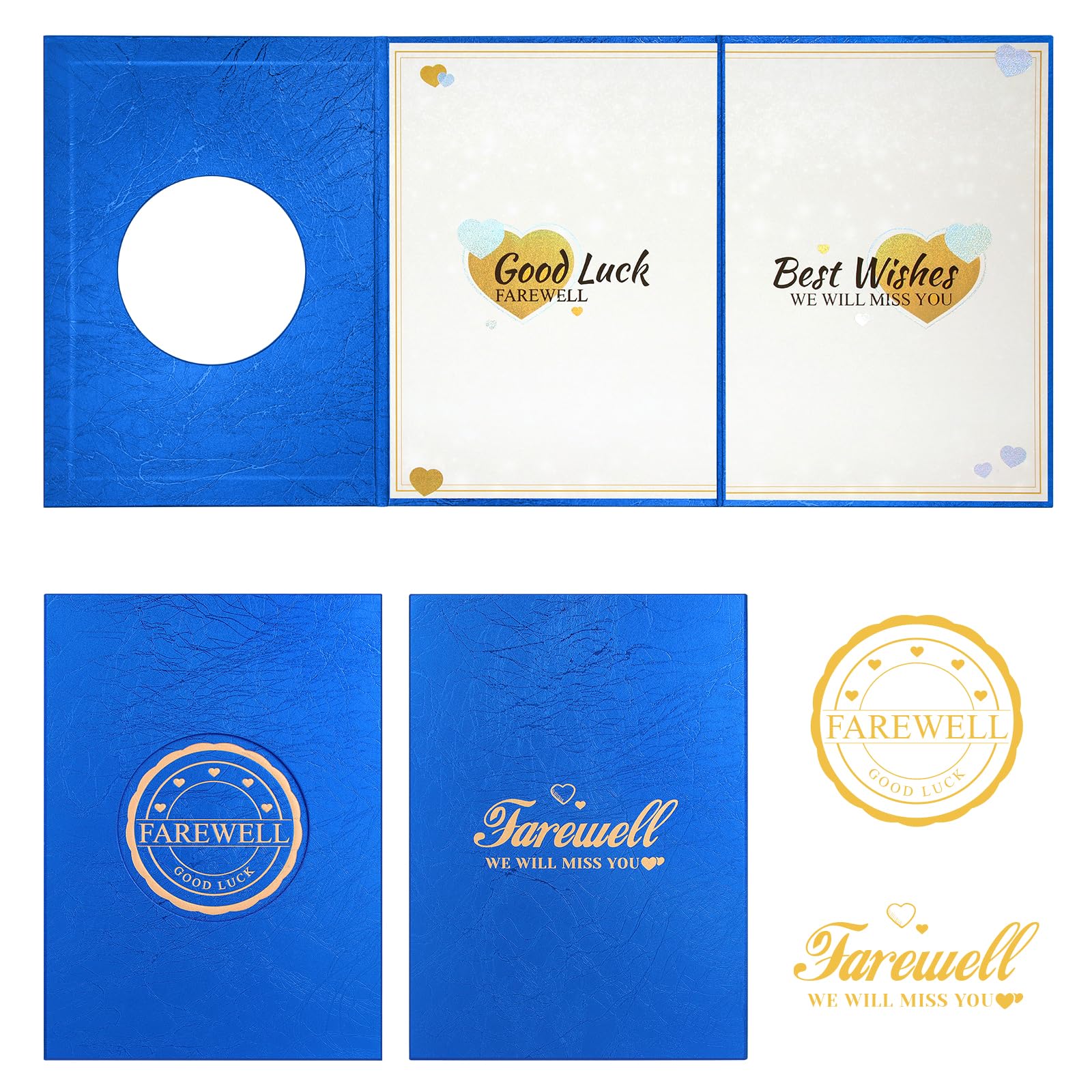 IRENE Farewell Party Decorations Guest Book, Blue Gold We Will Miss You Farewell Card for Women Men, Going Away Card Alternative Signature Board for Retirement Gift Party Supplies