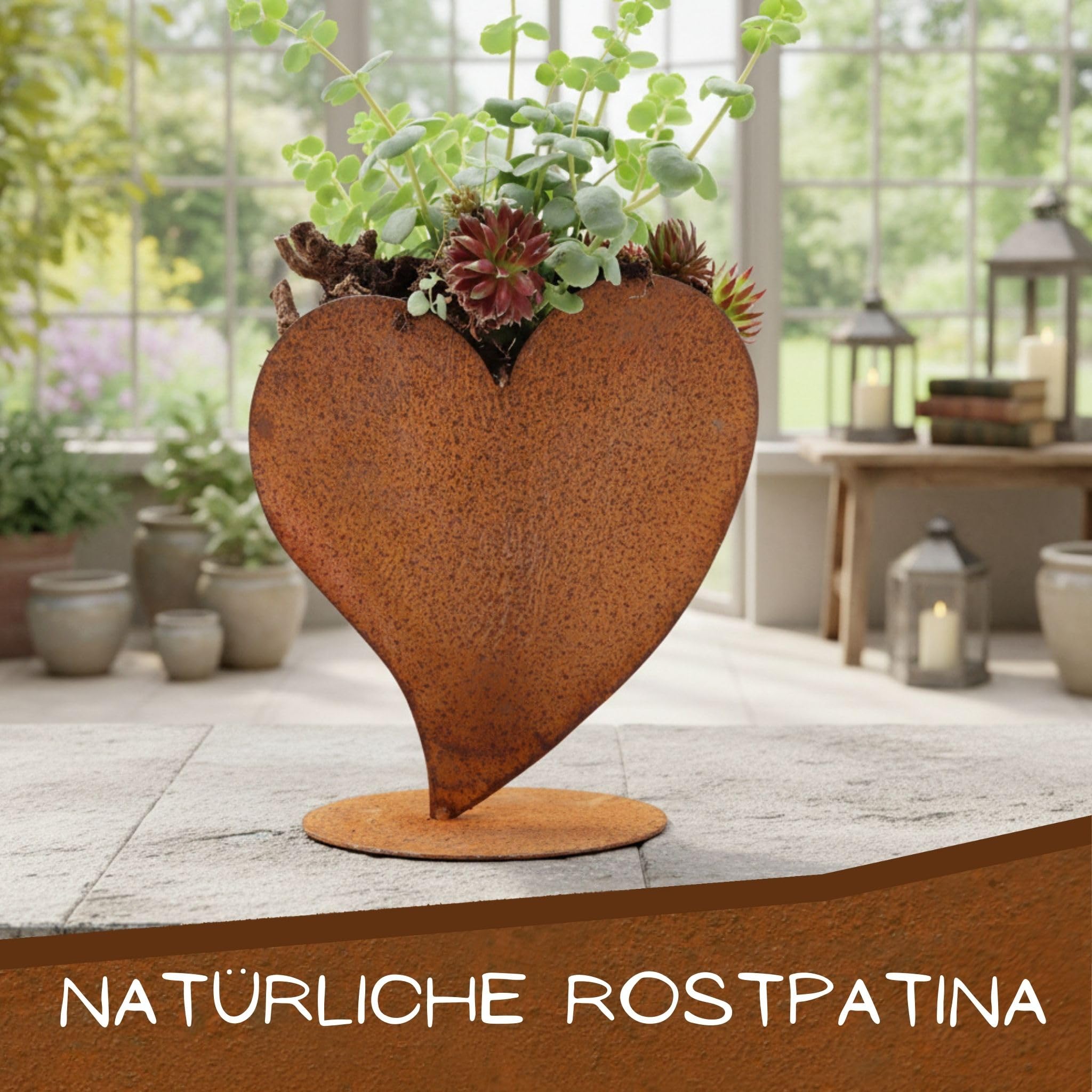 Rostikal Pflanzherz aus Edelrost 32 cm – wetterfeste Gartendekoration aus Metall, Deko - Herz aus Cortenstahl für Garten, Terrasse & Wohnbereich außen