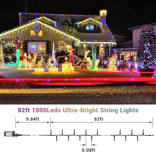 Miniatura 4 de Quntis Guirnalda de 1000 luces LED de Navidad de 82 pies, alambre verde oscuro que cambia de color, luces de árbol de Navidad, 8 modos de luces de